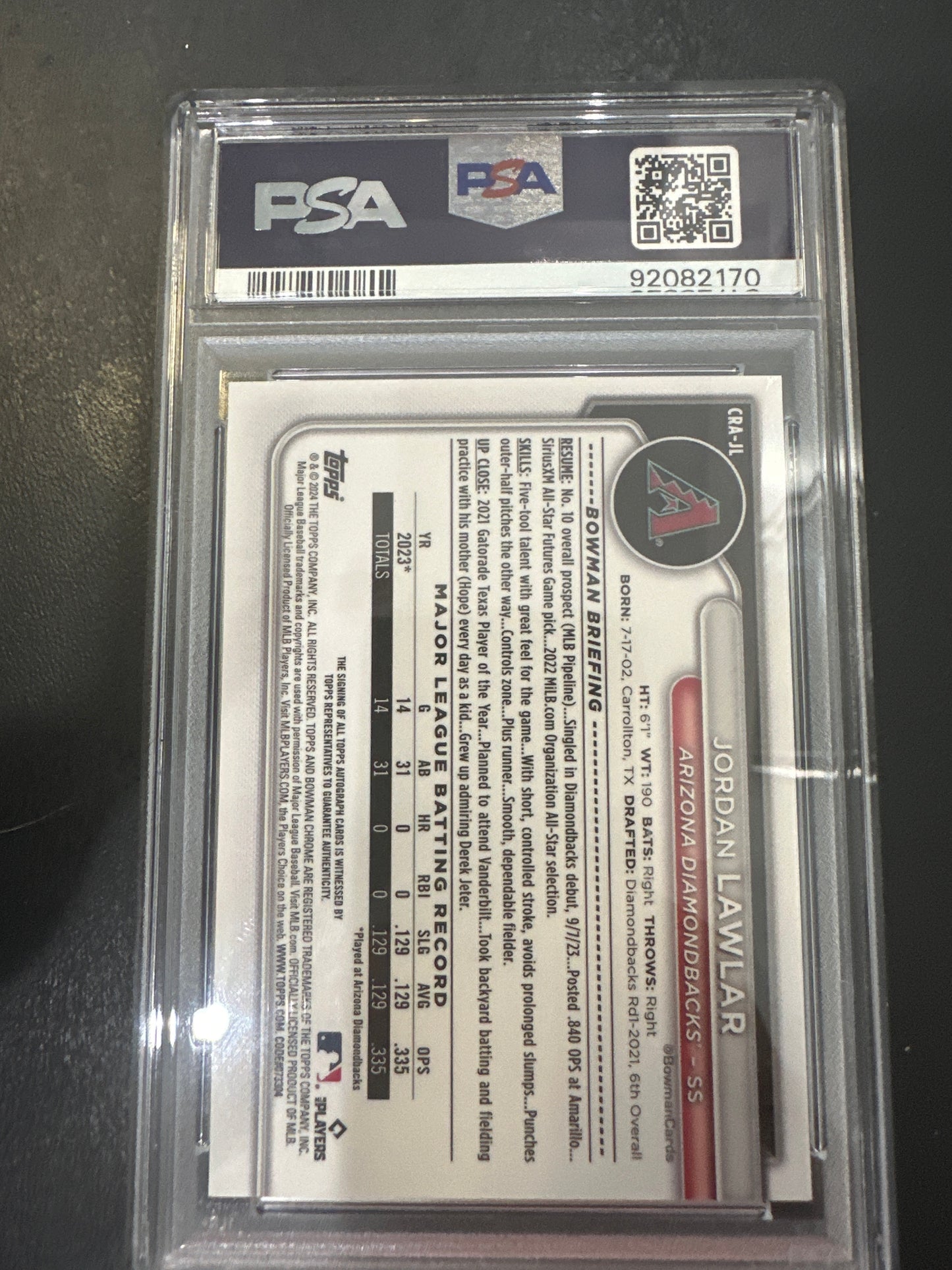 Jordan Lawler 2024 Bowman Chrome Rookie AU-Blue 141/150 PSA 9