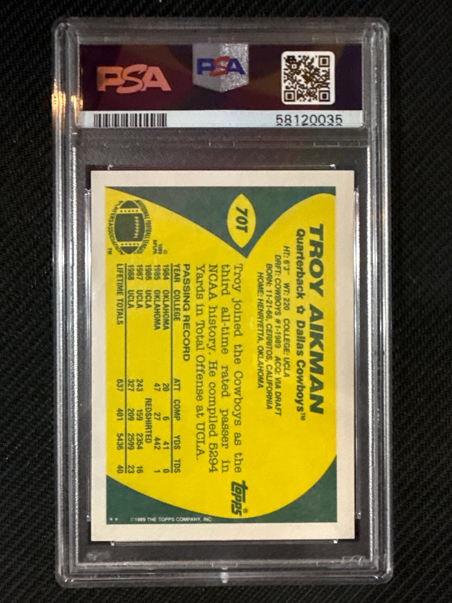 #70T Troy Aikman 1989 Topps Traded Dallas Cowboys sports