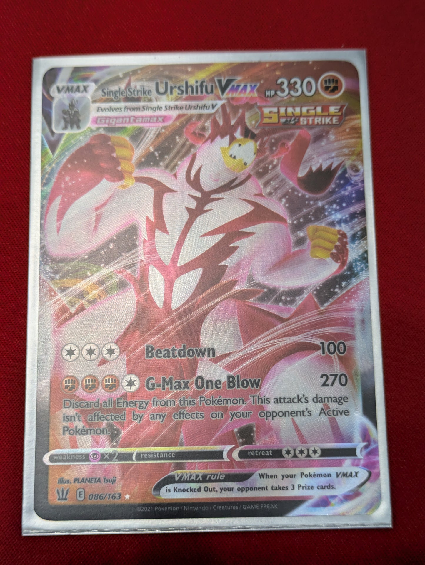 #086/163 Single Strike Urshifu VMAX SWSH05: Battle Styles Ultra Rare tcg