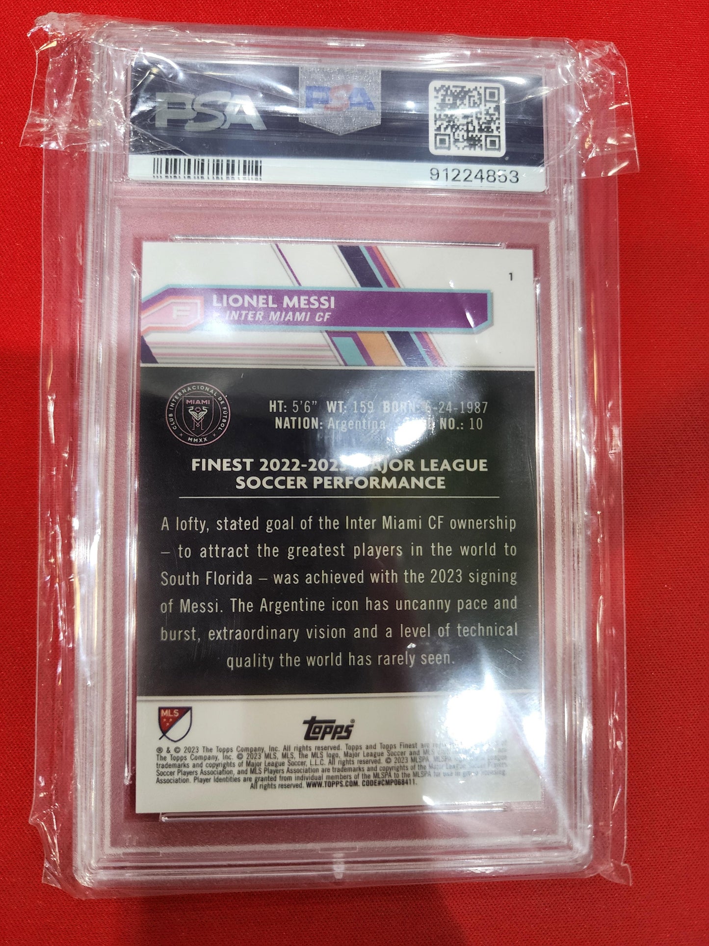 #1 Lionel Messi 2023 Finest MLS SN #/250 10 Inter Miami CF Purple Refractor