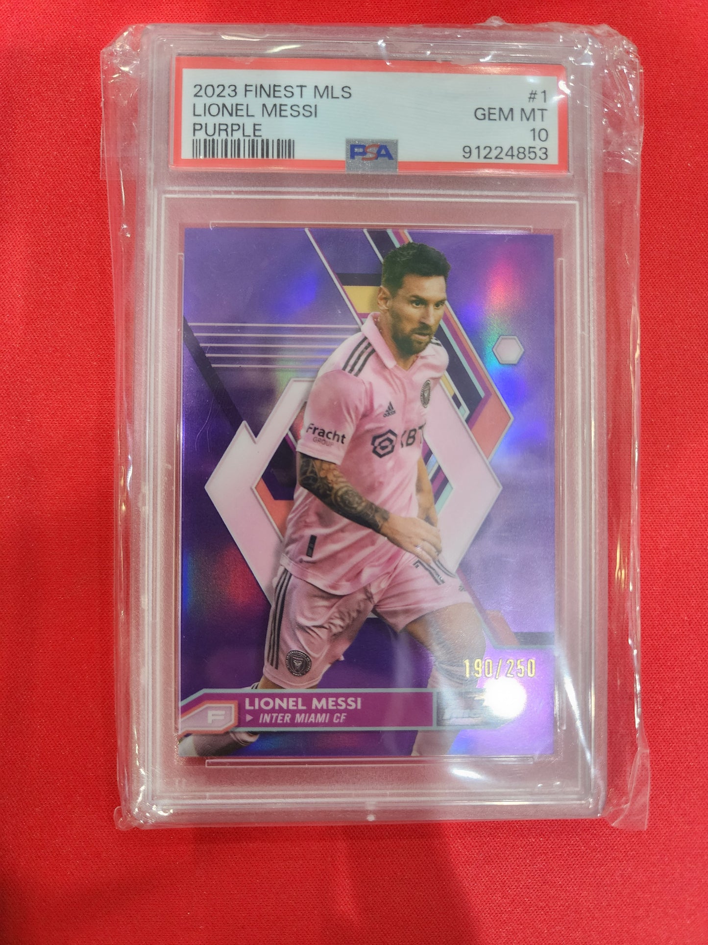 #1 Lionel Messi 2023 Finest MLS SN #/250 10 Inter Miami CF Purple Refractor