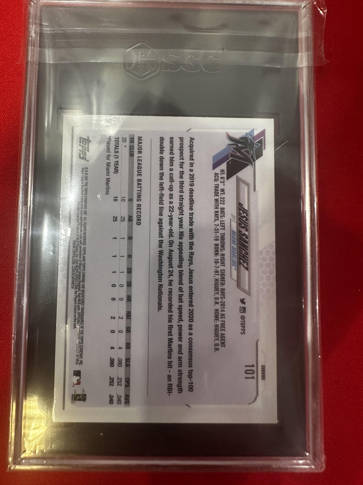 2021 Topps Chrome #101 Jesus Sanchez Black & White Mini-Diamond SGC 10