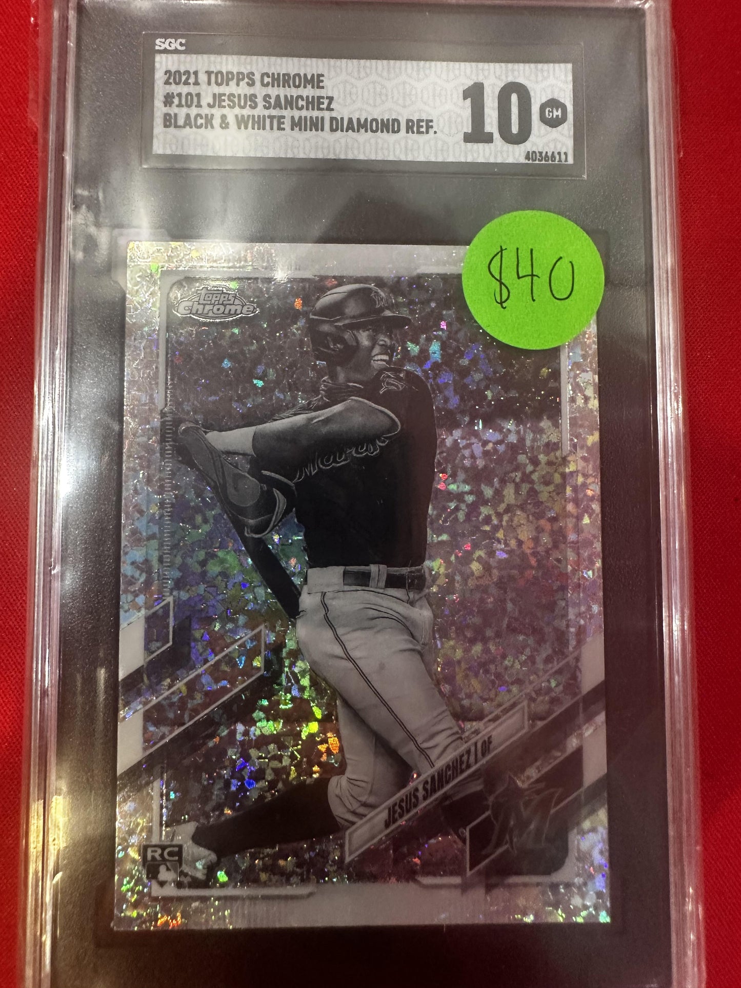 2021 Topps Chrome #101 Jesus Sanchez Black & White Mini-Diamond SGC 10