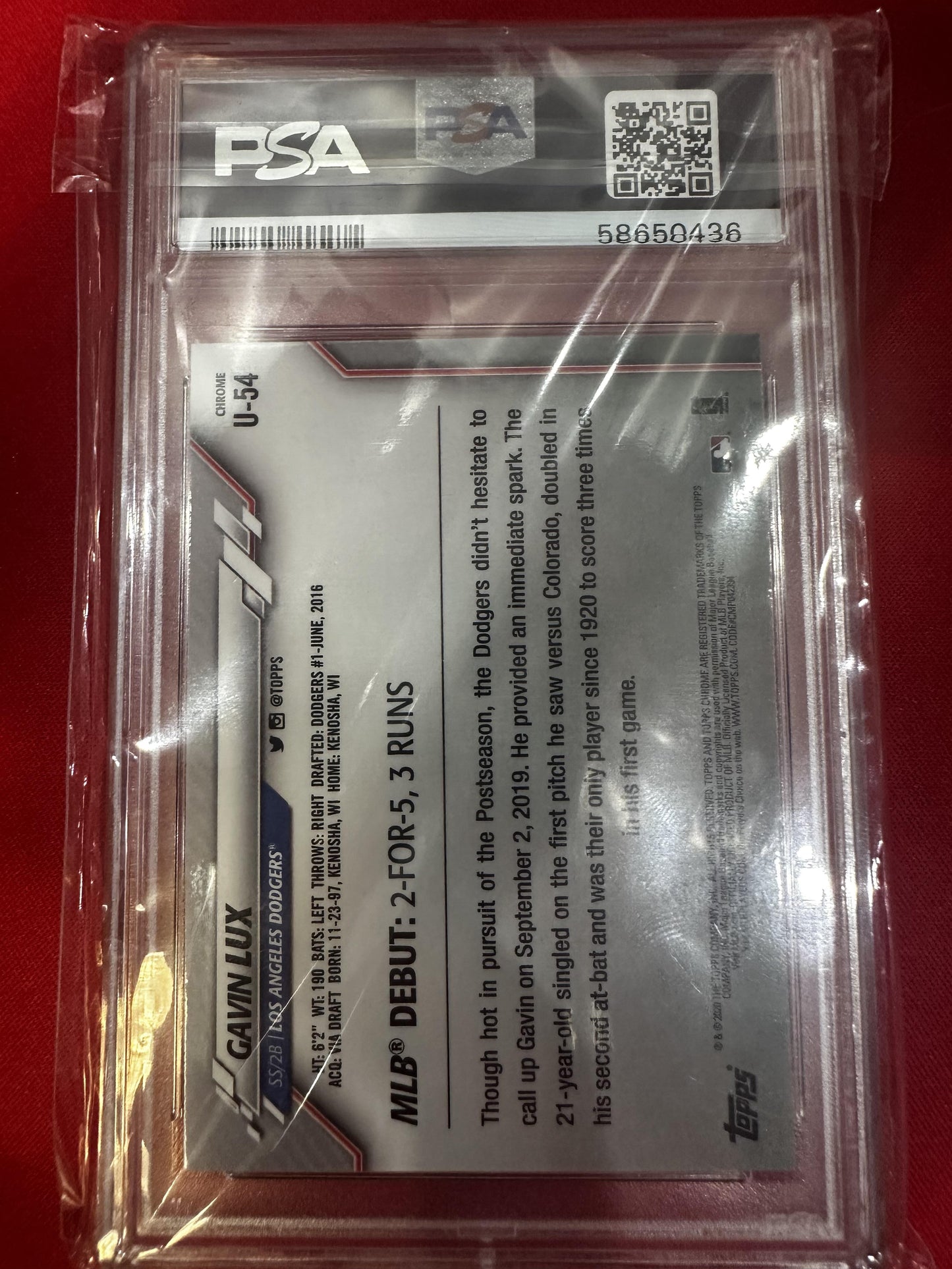 2020 Topps Chrome Update #U-54 Gavin Lux PSA UPDATE
