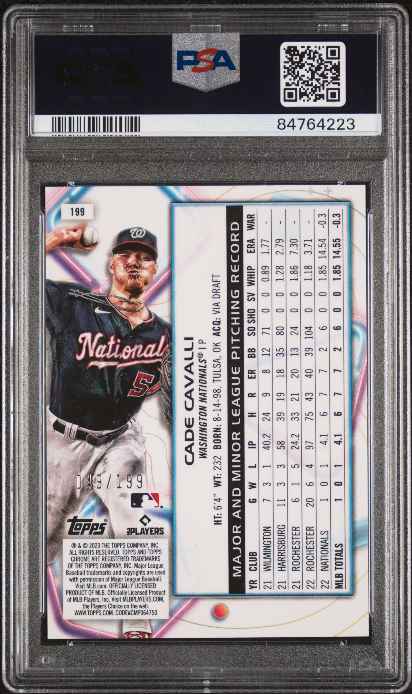 2023 Topps Cosmic Chrome #199 Cade Cavalli Aqua Equinox PSA 10