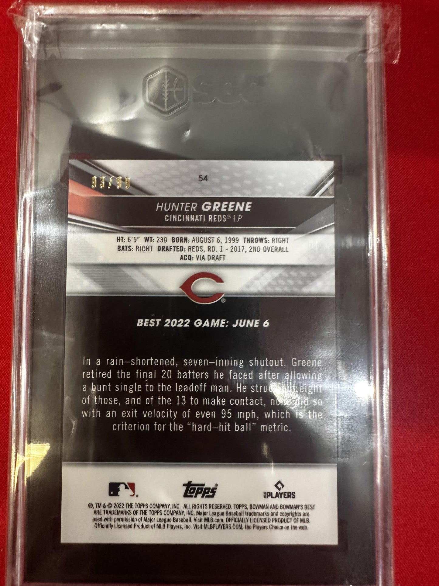 2022 Bowman's Best #54 Hunter Greene Green Refractor SGC 9.5 #/99