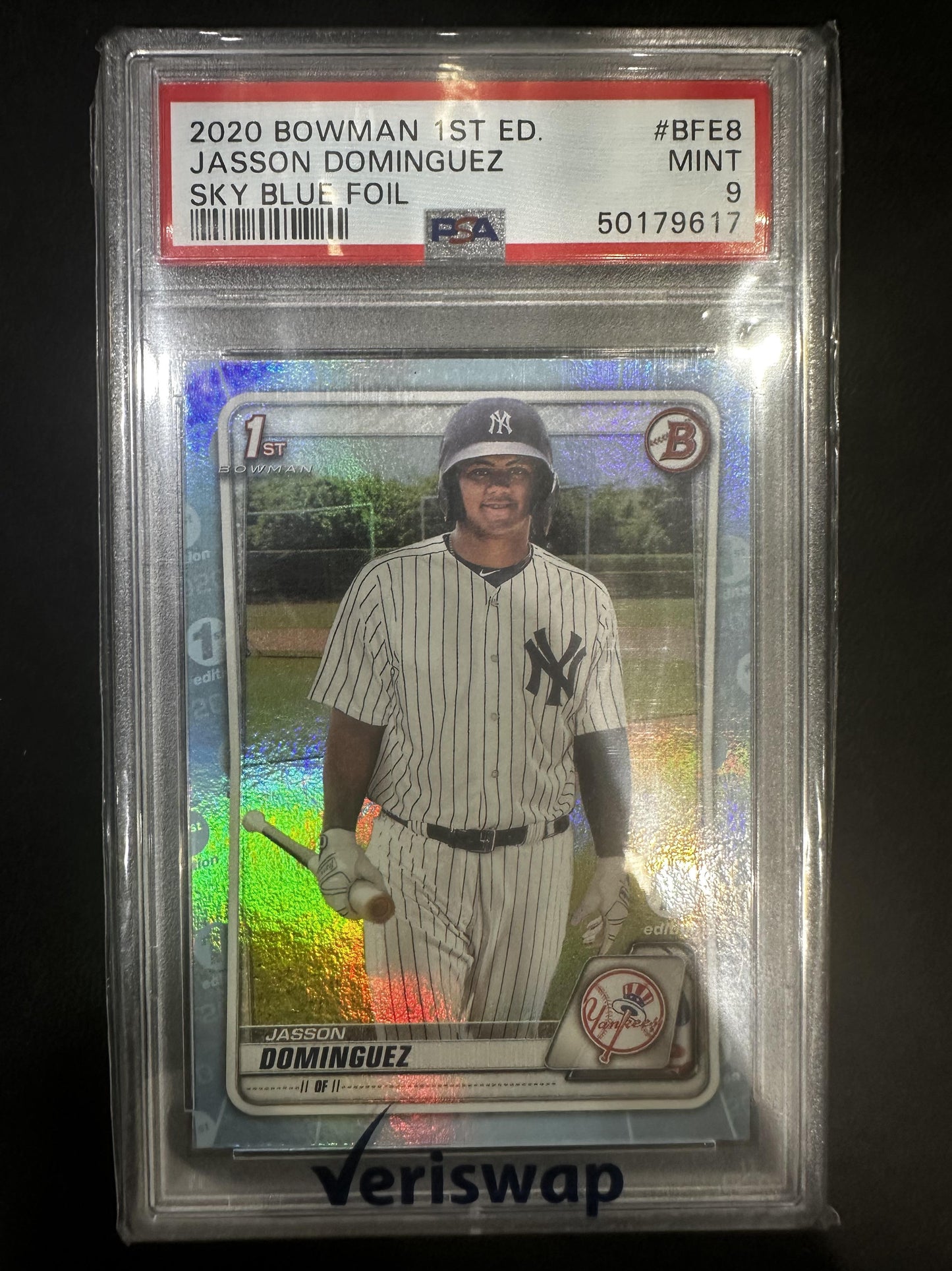 2020 Bowman 1st Edition #BFE8 Jasson Dominguez Sky Blue Foil PSA 9