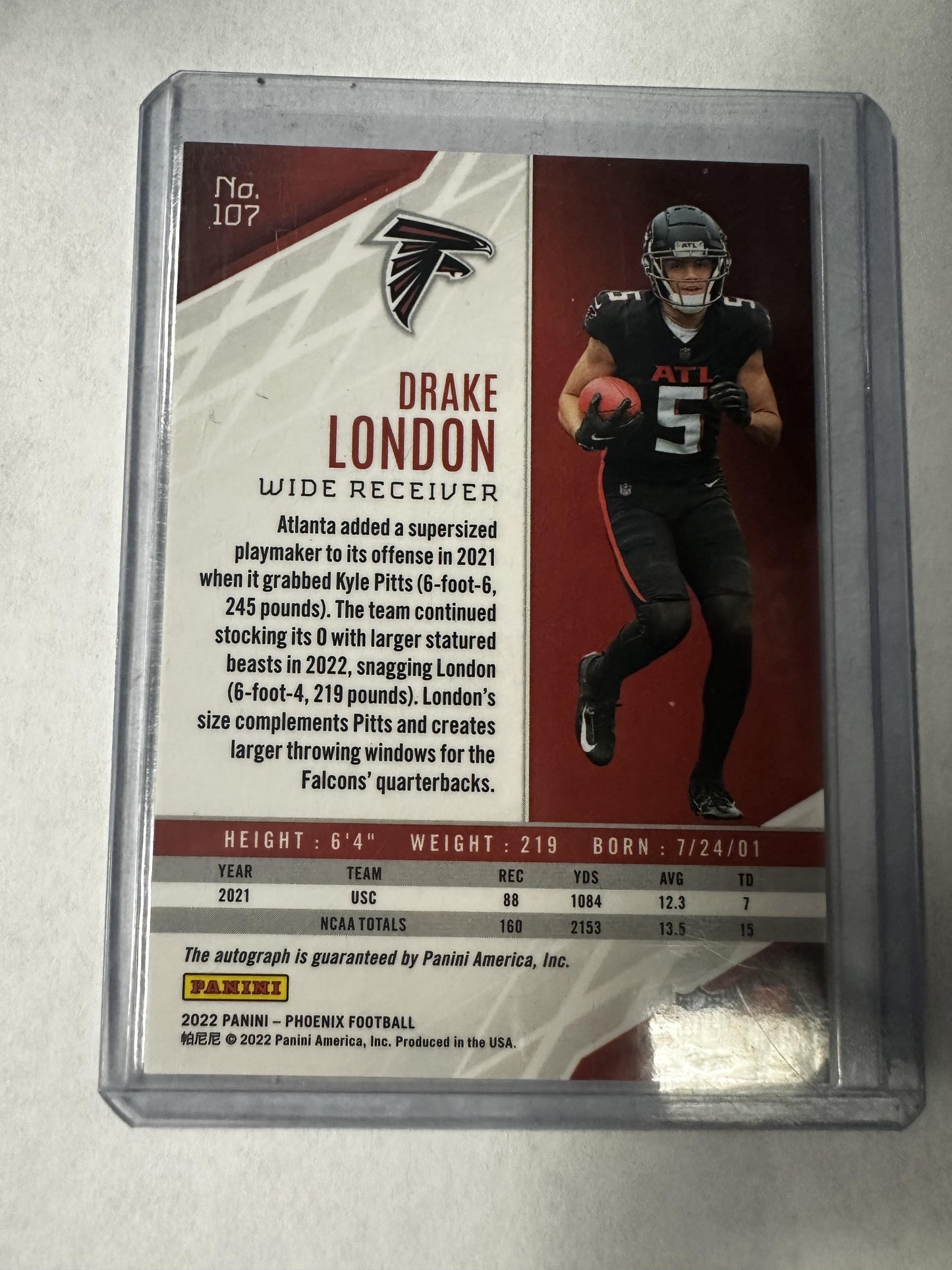 #107 Drake London 2022 Panini Phoenix Falcons Autographs Silver