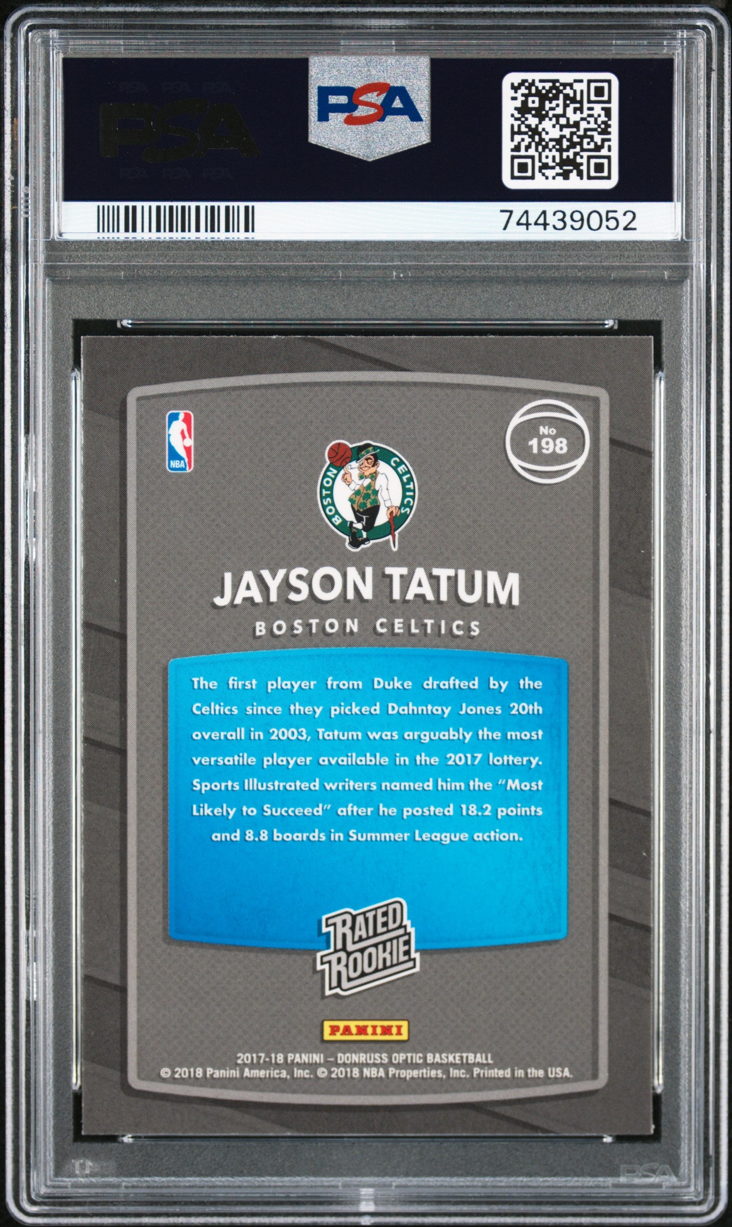 #198 Jayson Tatum 2017 Panini Donruss Optic 10 GEM-MT sports