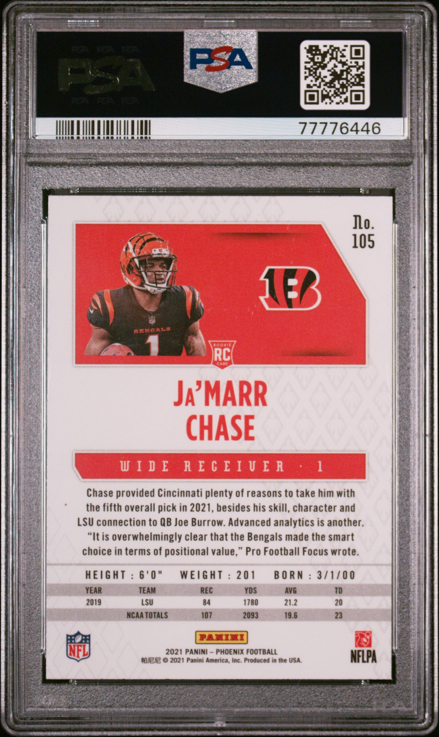 #105 Ja'Marr Chase 2021 Panini Phoenix 10 GEM-MT sports Fire Burst