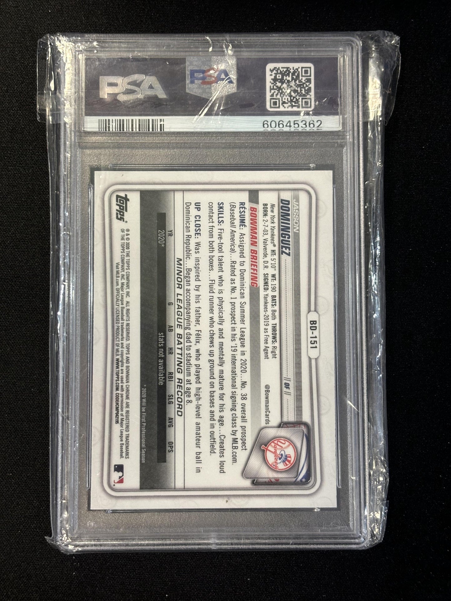 #BD151 Jasson Dominguez 2020 Bowman Draft 9 MT sports Chrome