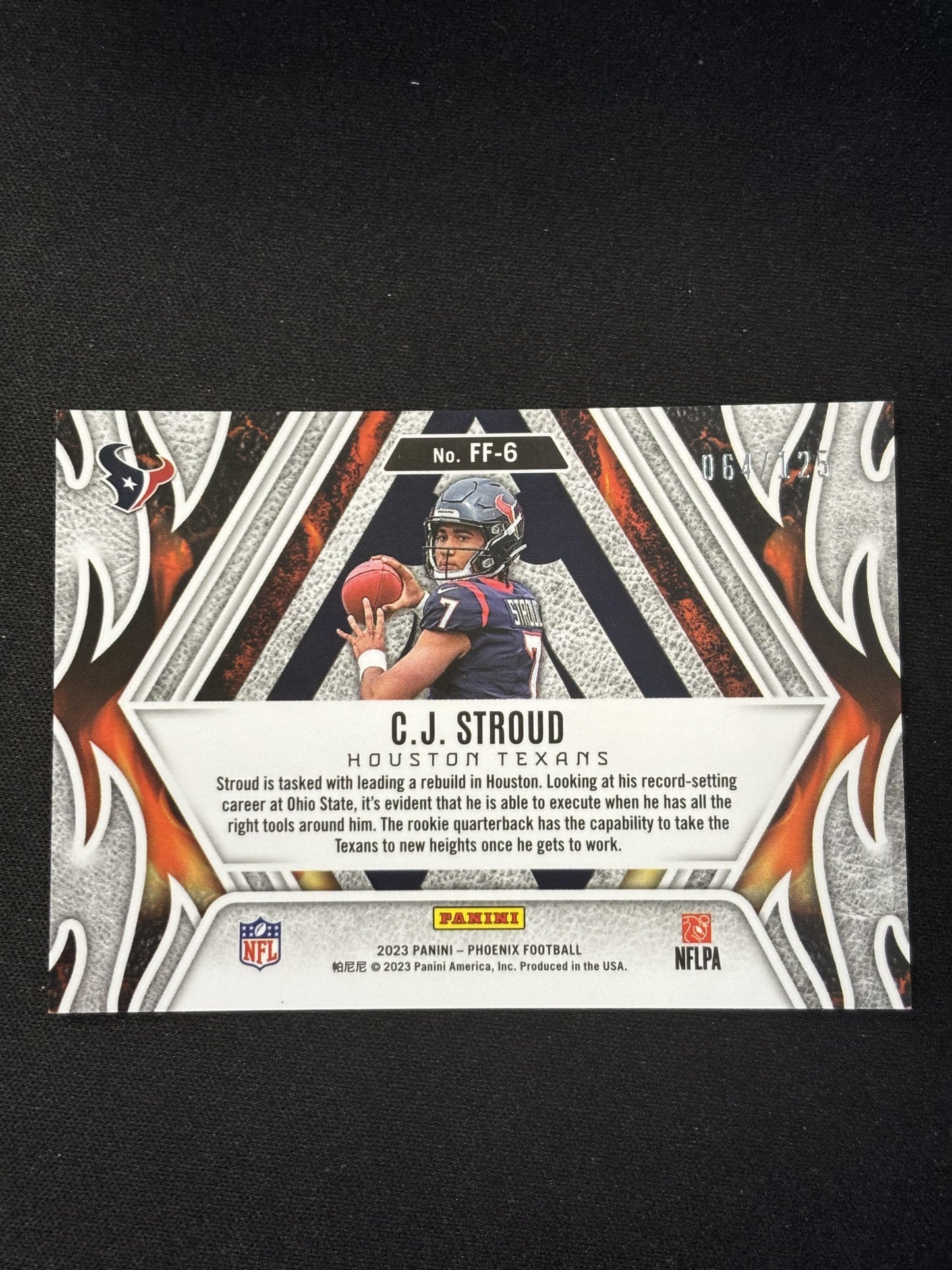 #FF-6 C.J. Stroud 2023 Panini Phoenix SN #/125 Houston Texans Fire Forged Purple