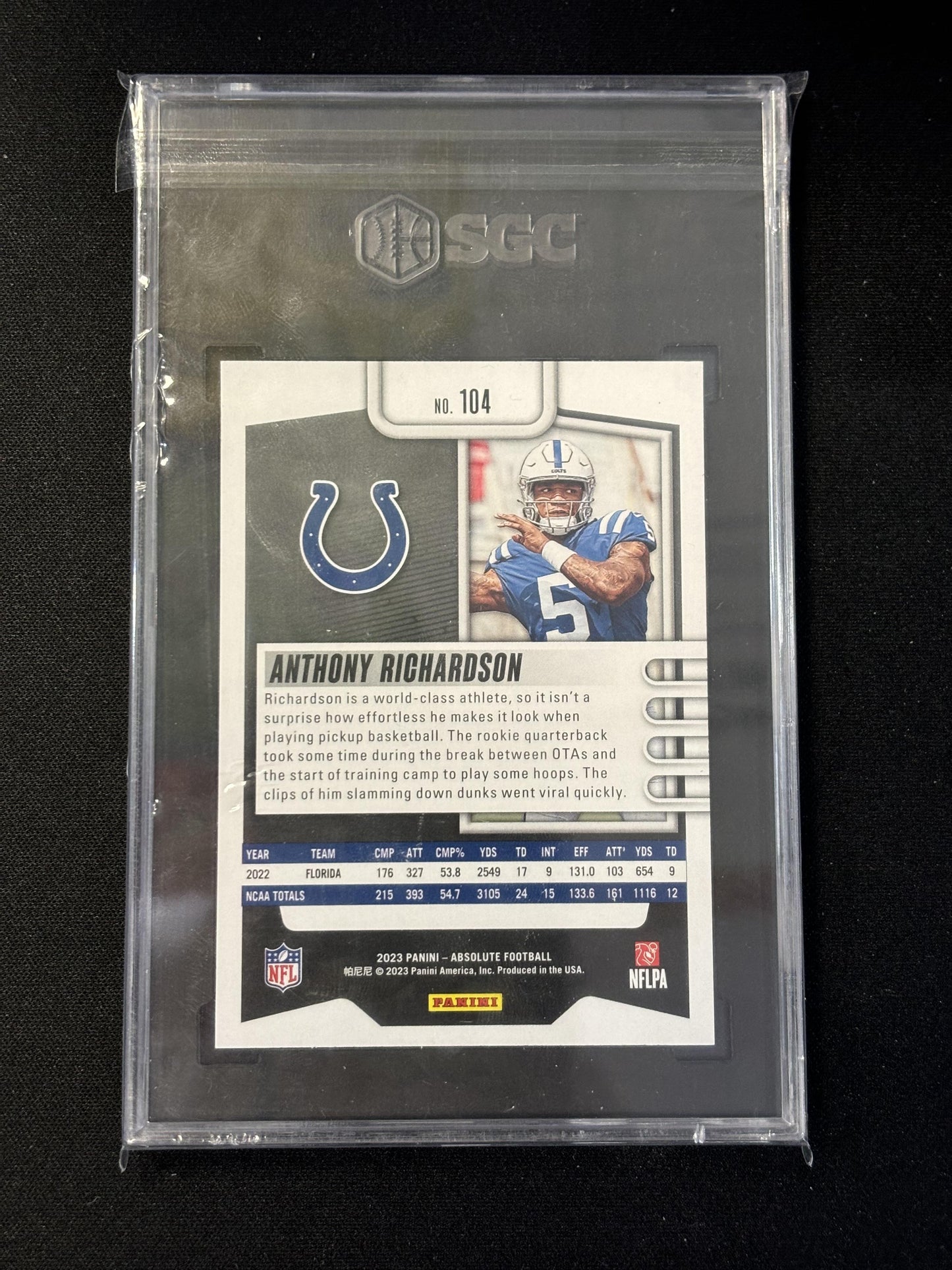 #104 Anthony Richardson 2023 Panini Absolute RC Rookie 10 Indianapolis Colts