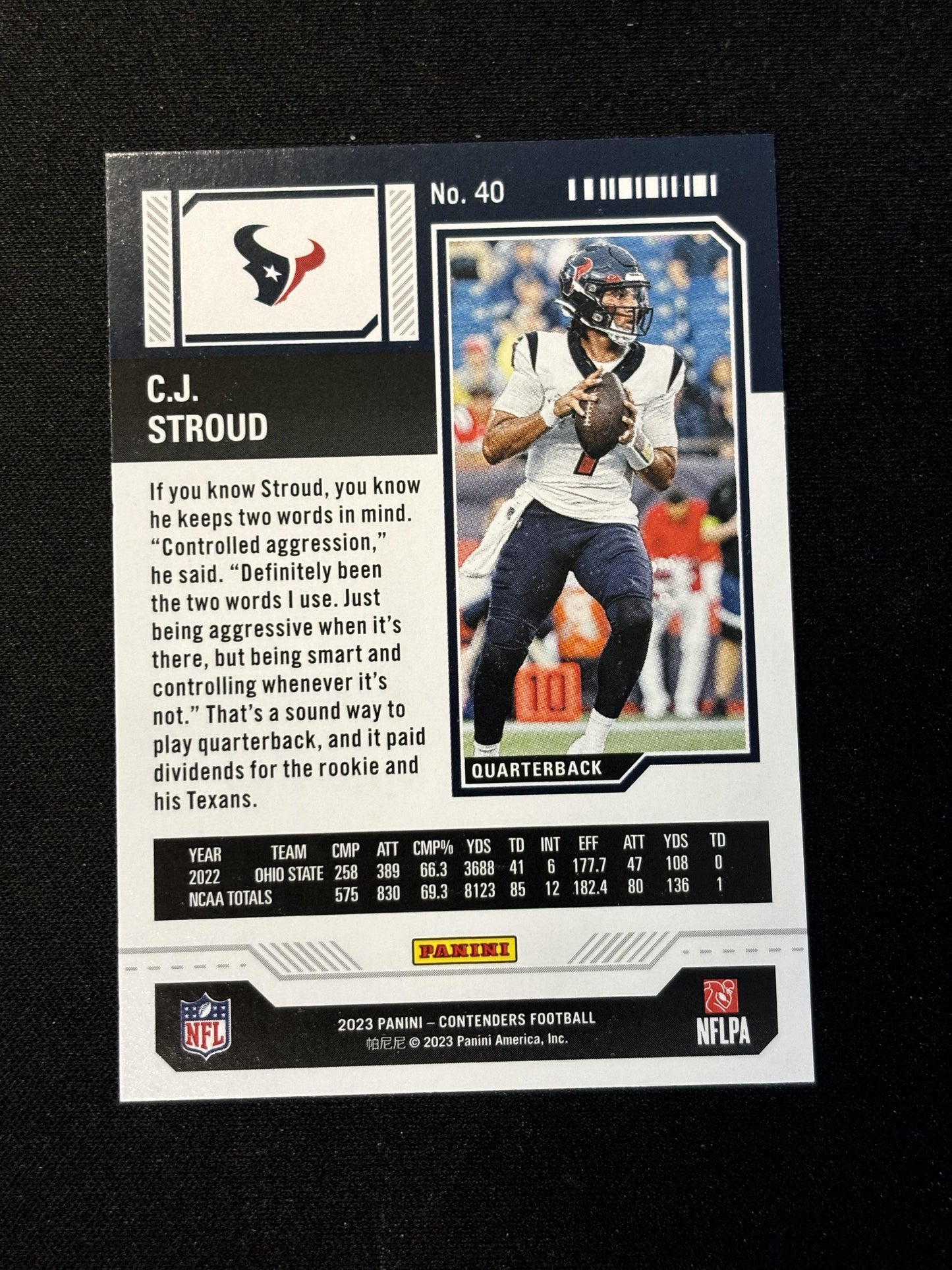 #40 C.J. Stroud 2023 Panini Contenders Houston Texans sports