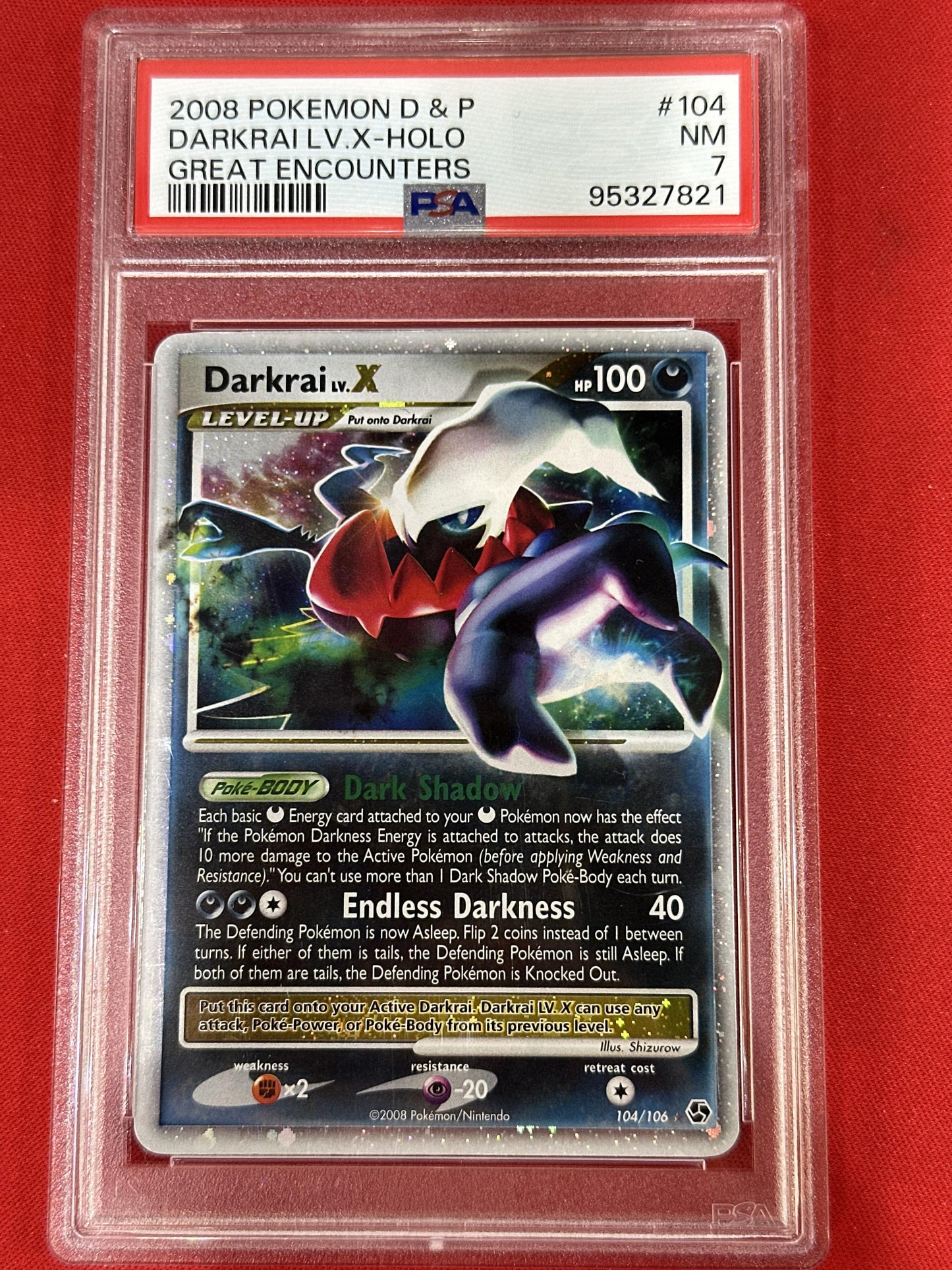 #104/106 Darkrai LV.X Great Encounters NM 7 PSA
