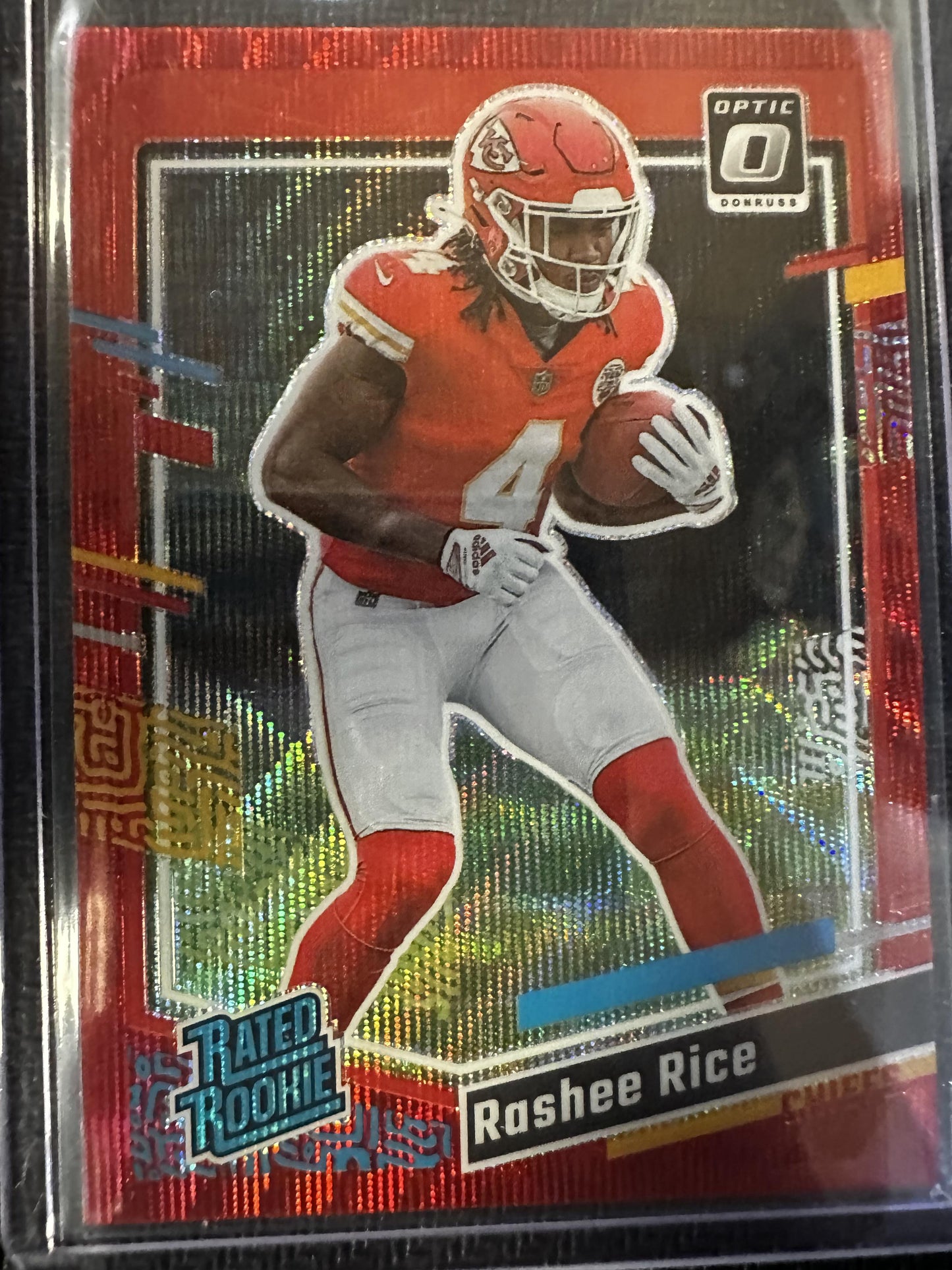 #350 Rashee Rice 2023 Donruss Chiefs Optic Rated Rookie Preview Red Wave Prizm