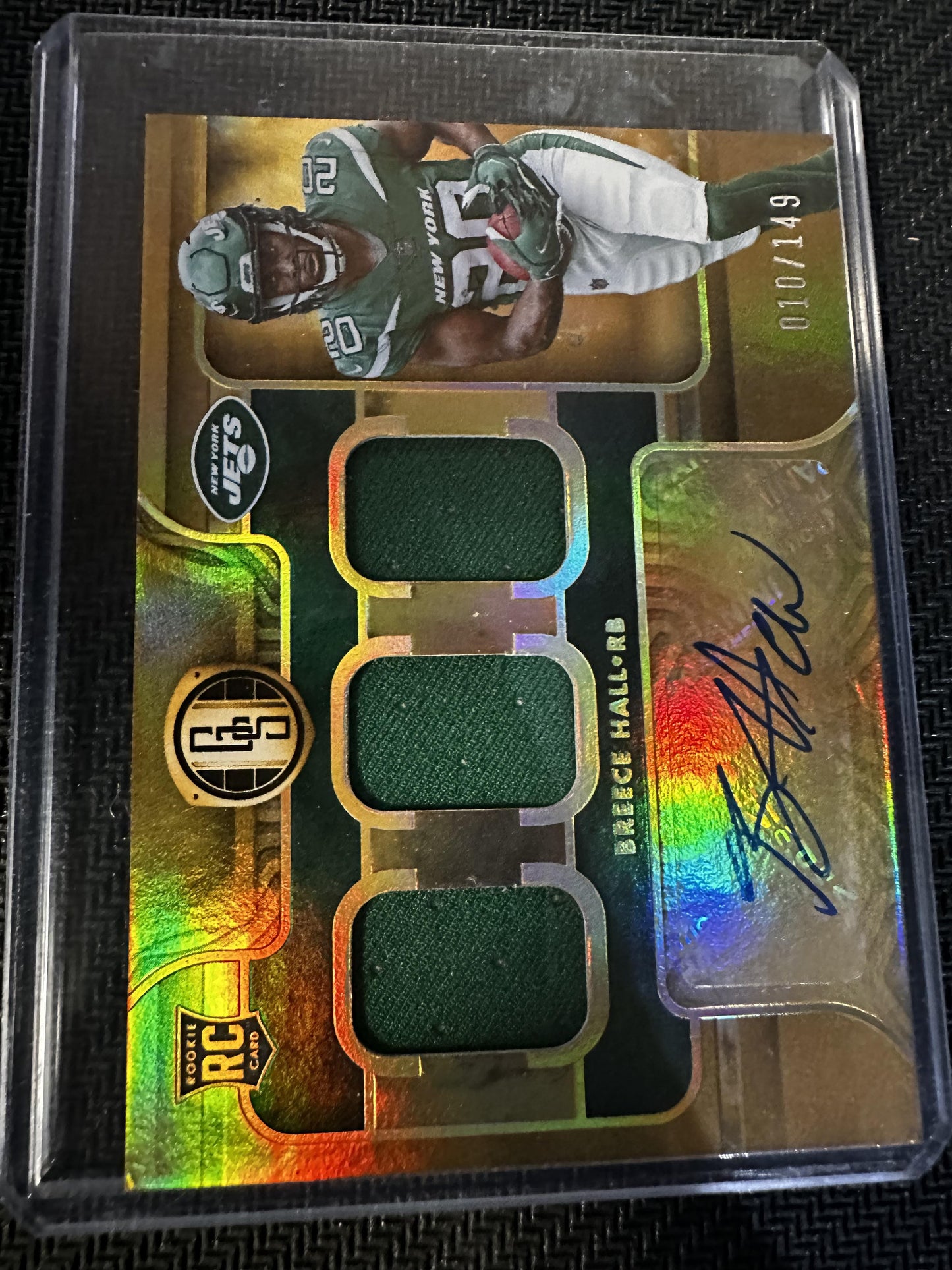 #277 Breece Hall 2022 Panini Gold Standard AU,MEM,SN Auto /149 New York Jets