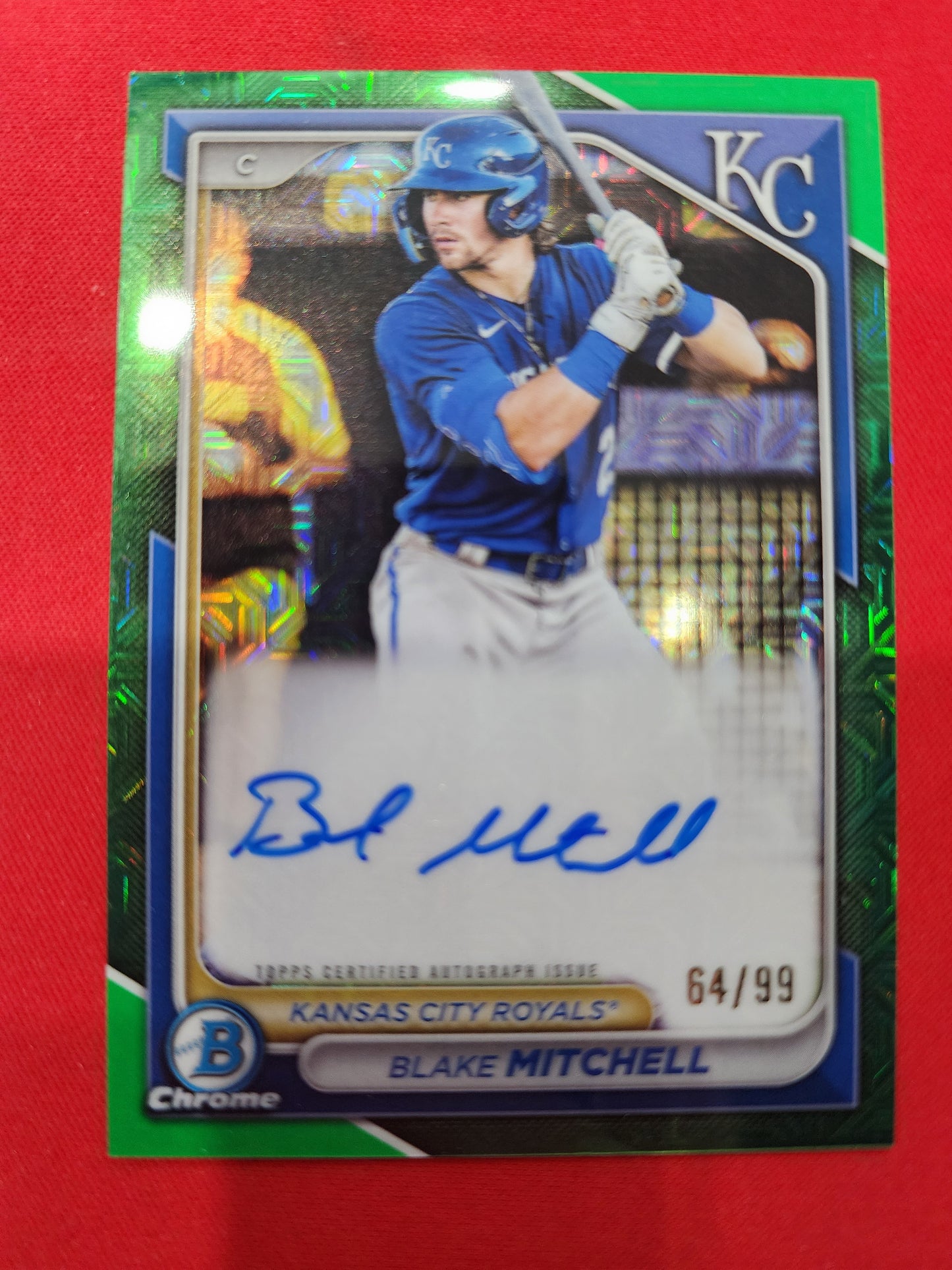 #BMA-BMI Blake Mitchell 2024 auto #/99 Royals Chrome Prospect Green Refractors