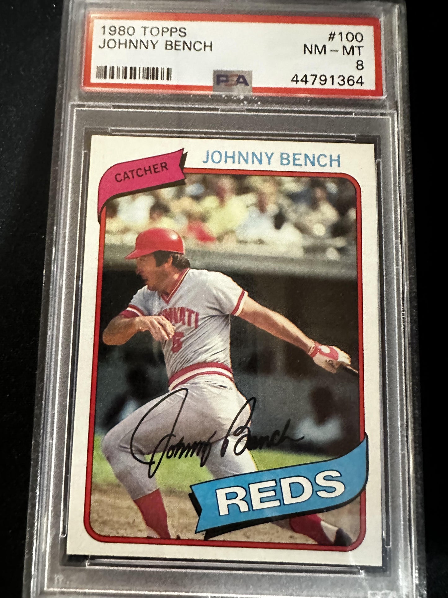 #100 Johnny Bench 1980 Topps AU Auto 8 Lowell Spinners NM-MT sports