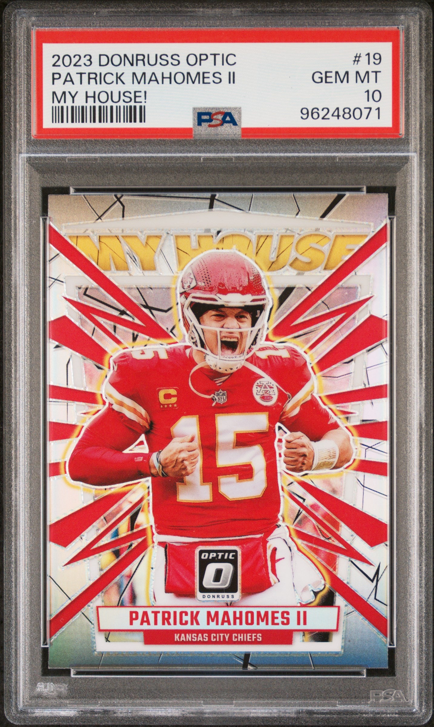 #19 Patrick Mahomes Ii 2023 Panini Donruss Optic My House! 10 GEM-MT sports