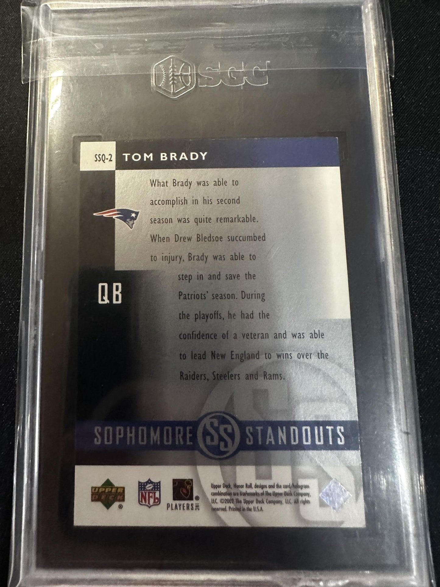 #SSQ-2 Tom Brady 2002 Upper Deck Honor Roll 8.5 Patriots Sophomore Standouts