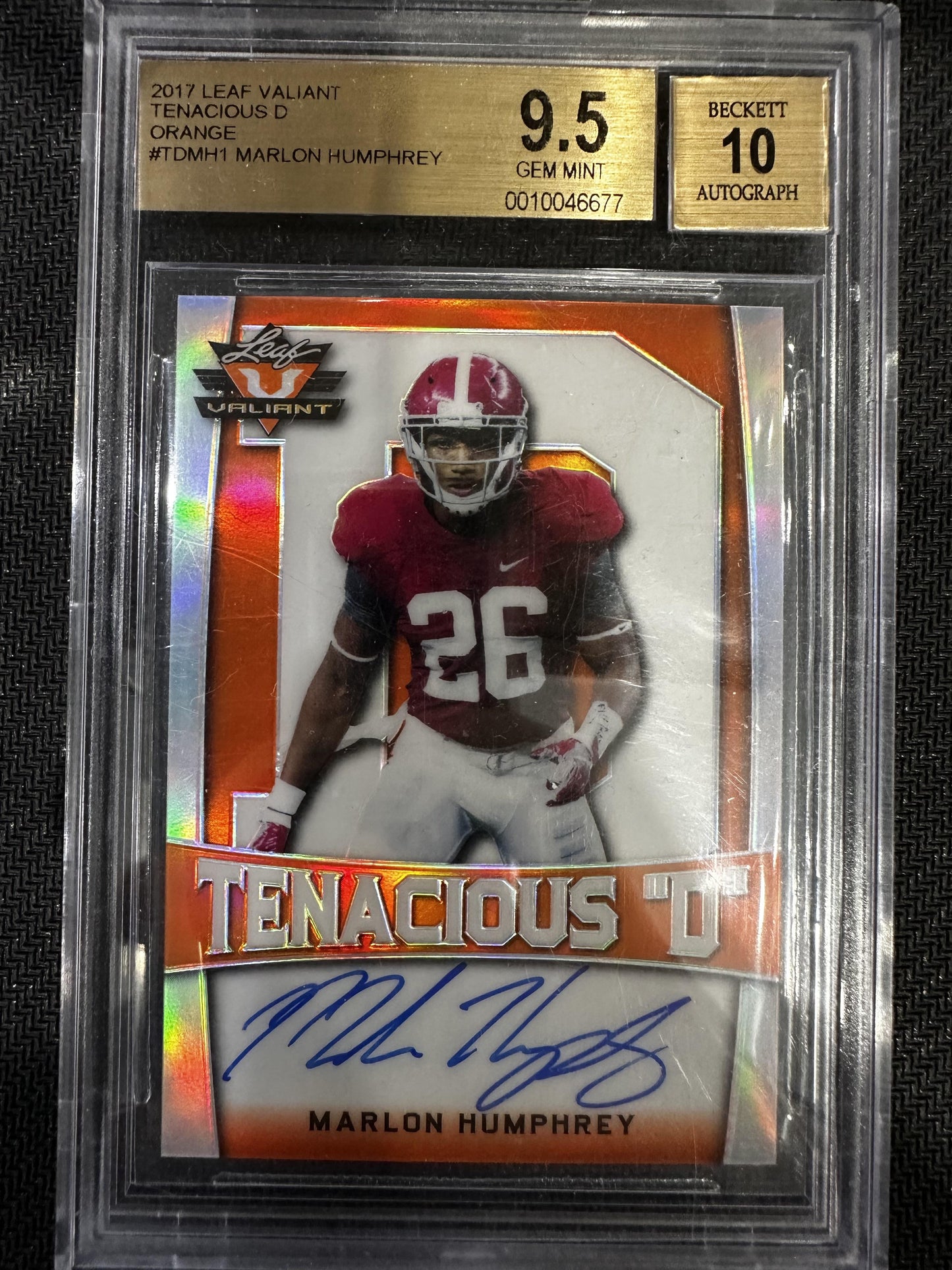 #TD-MH1 Marlon Humphrey 2017 Leaf Valiant /25 9.5 Tenacious D Autograph Orange