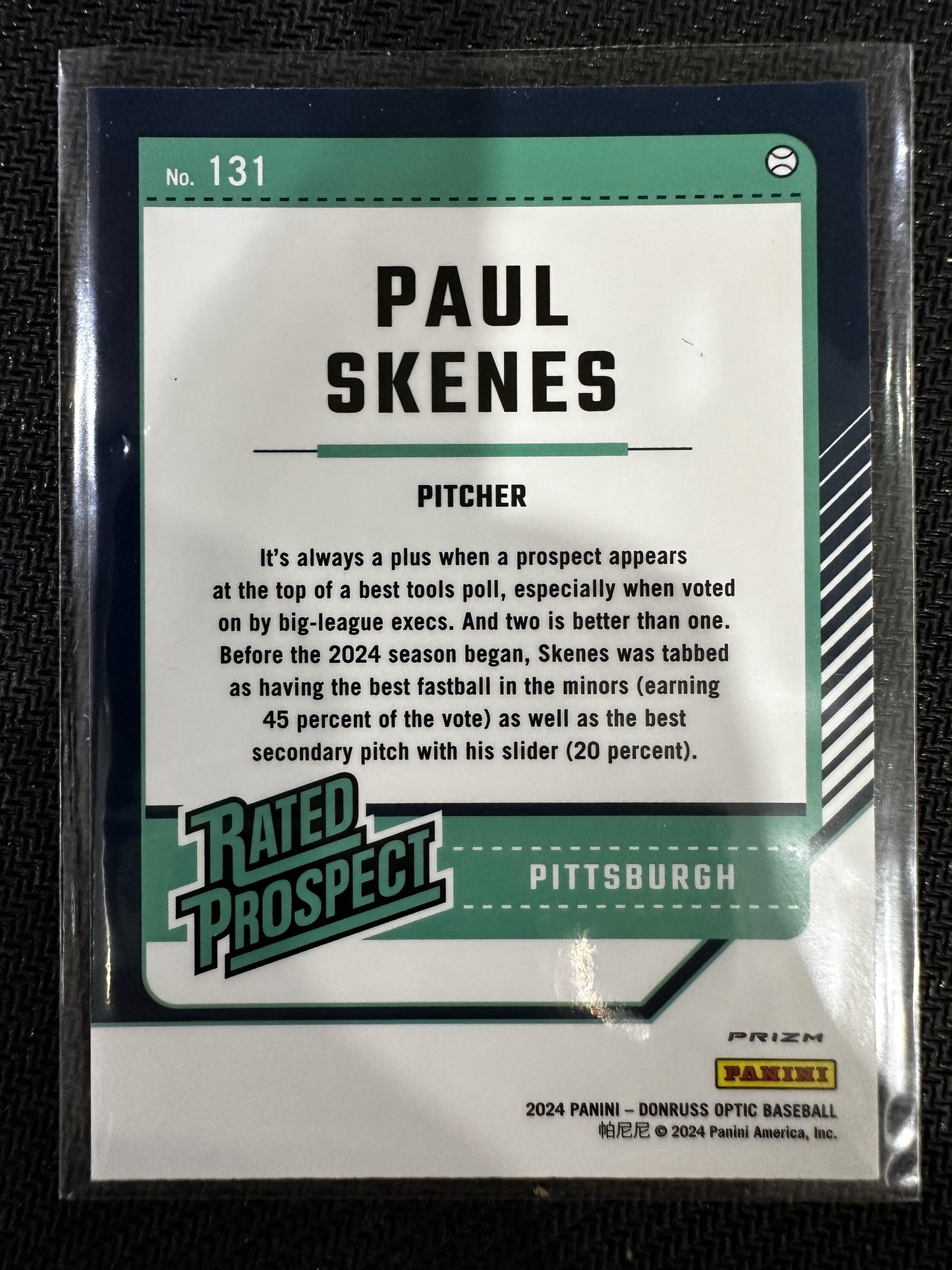 #131 Paul Skenes 2024 Donruss Pittsburgh Pirates Optic Orange Velocity Prizm