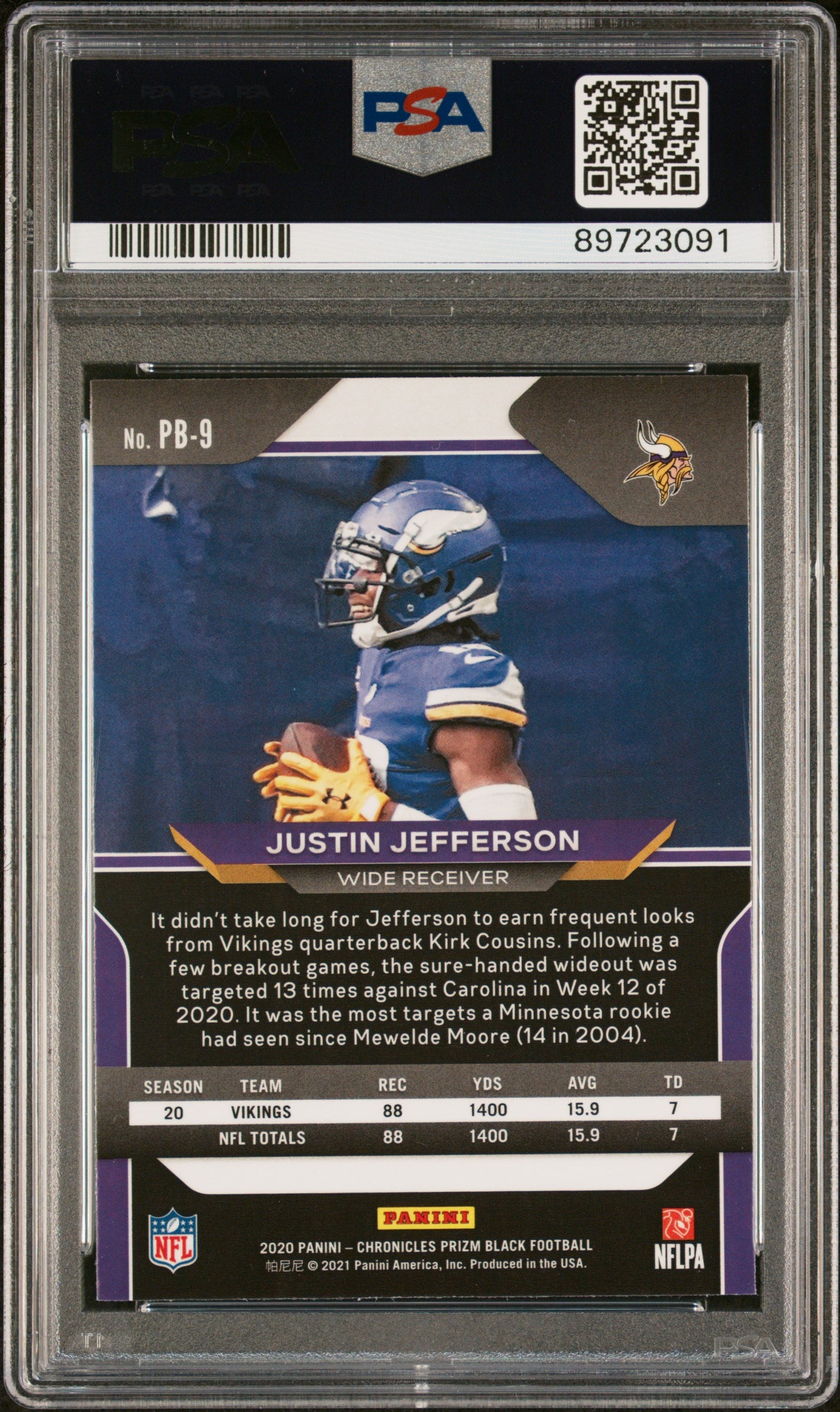 #PB9 Justin Jefferson 2020 Panini Chronicles Prizm Black 9 Spurs Prizm Black