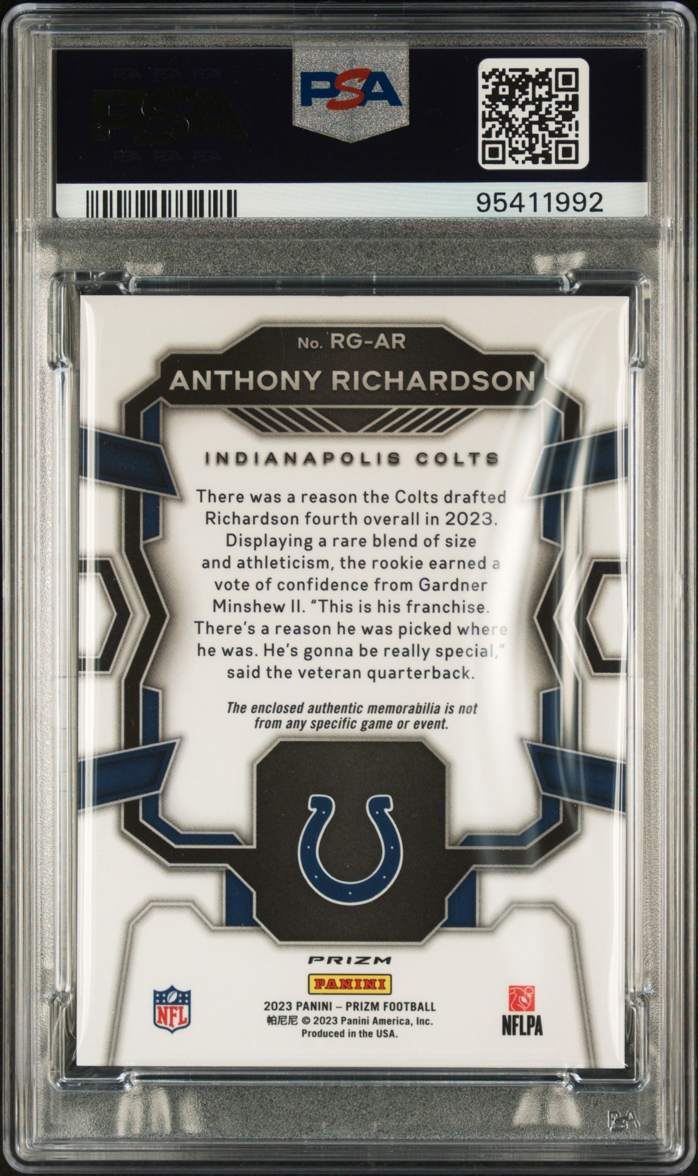 #RGAR Anthony Richardson 2023 Panini Prizm Rookie Gear 9 Rookie Gear-Pink