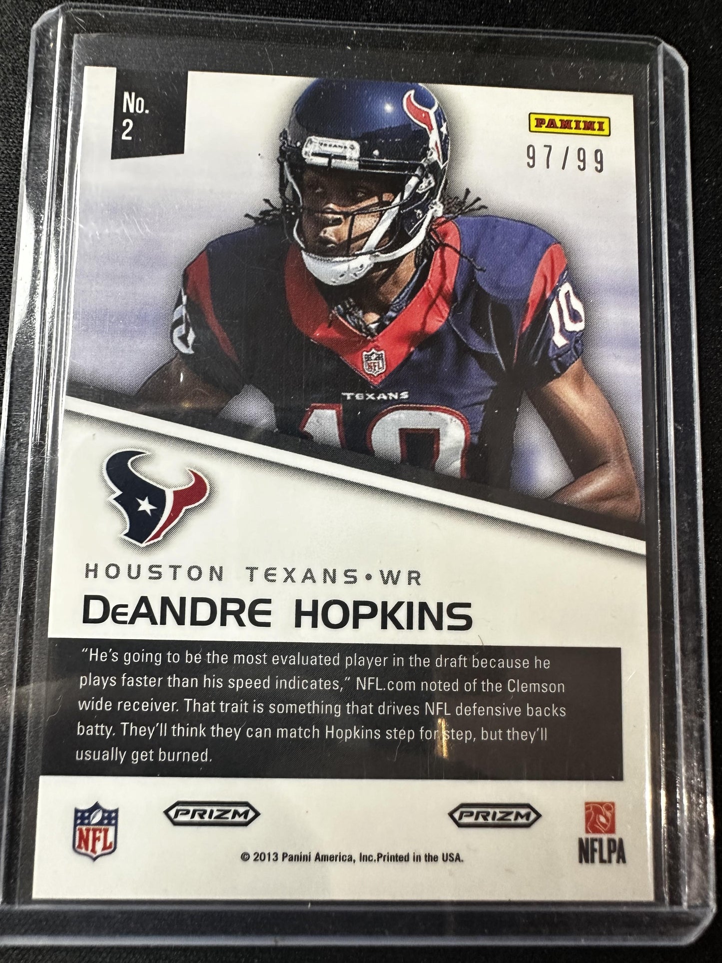 #2 DeAndre Hopkins 2013 Panini Prizm SN #/99 Houston Texans Building Blocks Red