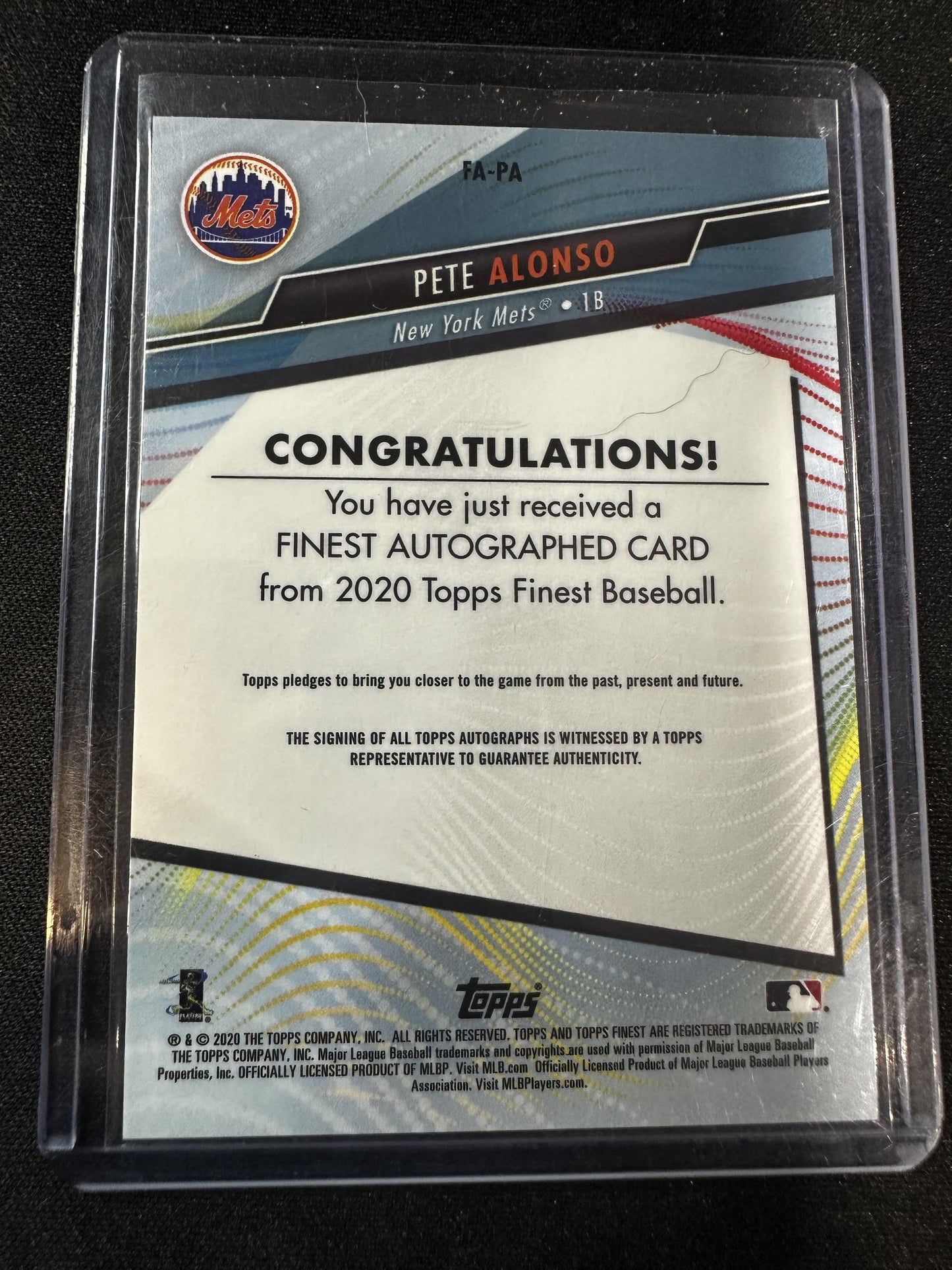 #FA-PA Pete Alonso 2020 Finest /99 Mets Finest Autographs Green Refractor