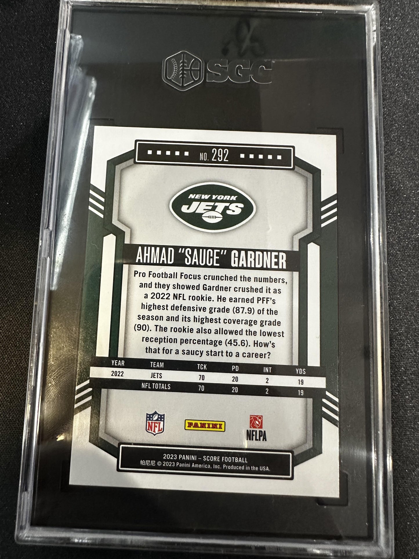 #292 Ahmad "Sauce" Gardner 2023 Score SN #/210 10 New York Jets Dots Gold
