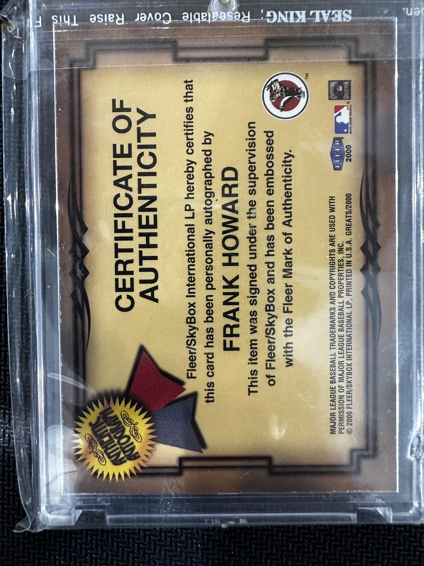 #NNO Frank Howard 2000 Fleer Greats of the Game AU Auto Washington Senators Auto