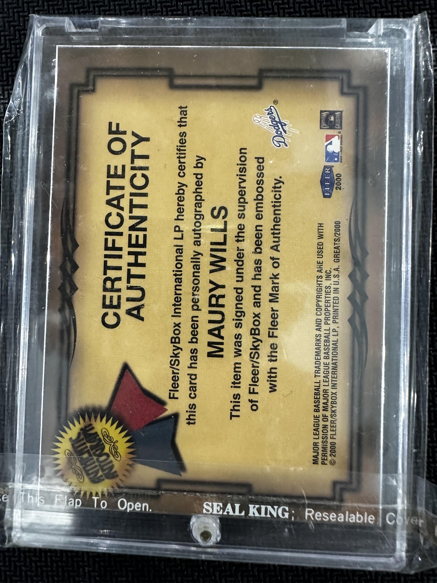 #NNO Maury Wills 2000 Fleer Greats of the Game AU Auto Los Angeles Dodgers sAuto