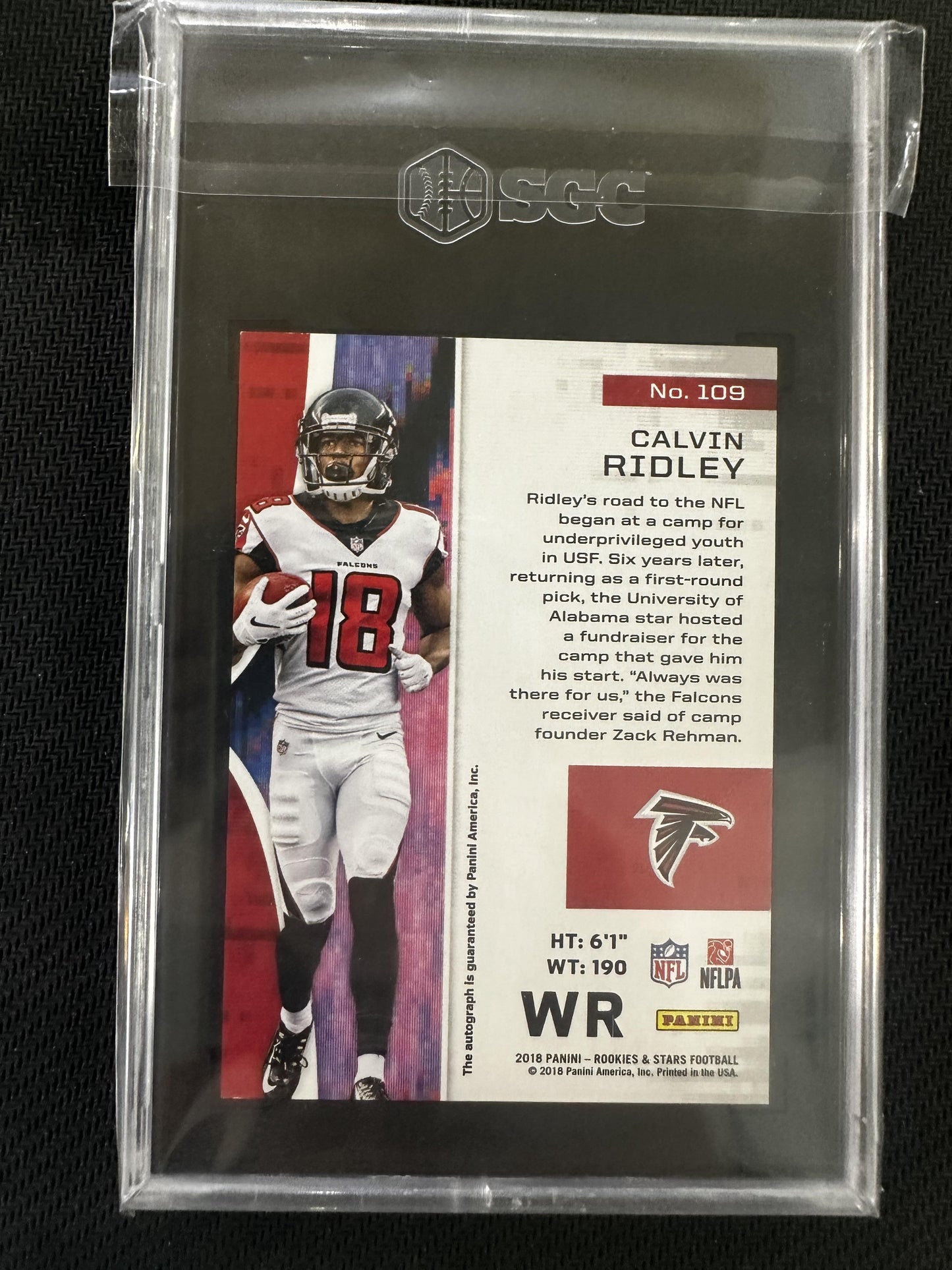#109 Calvin Ridley 2018 Panini Rookies & Stars /49 9 Falcons Longevity Sig Blue