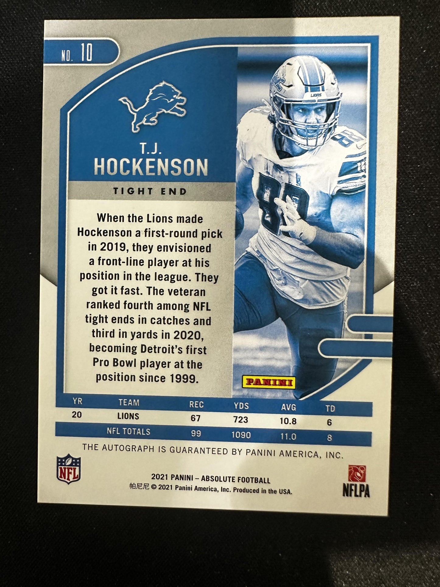 #10 T.J. Hockenson 2021 Panini Absolute /10 Detroit Lions Signatures Gold Stars