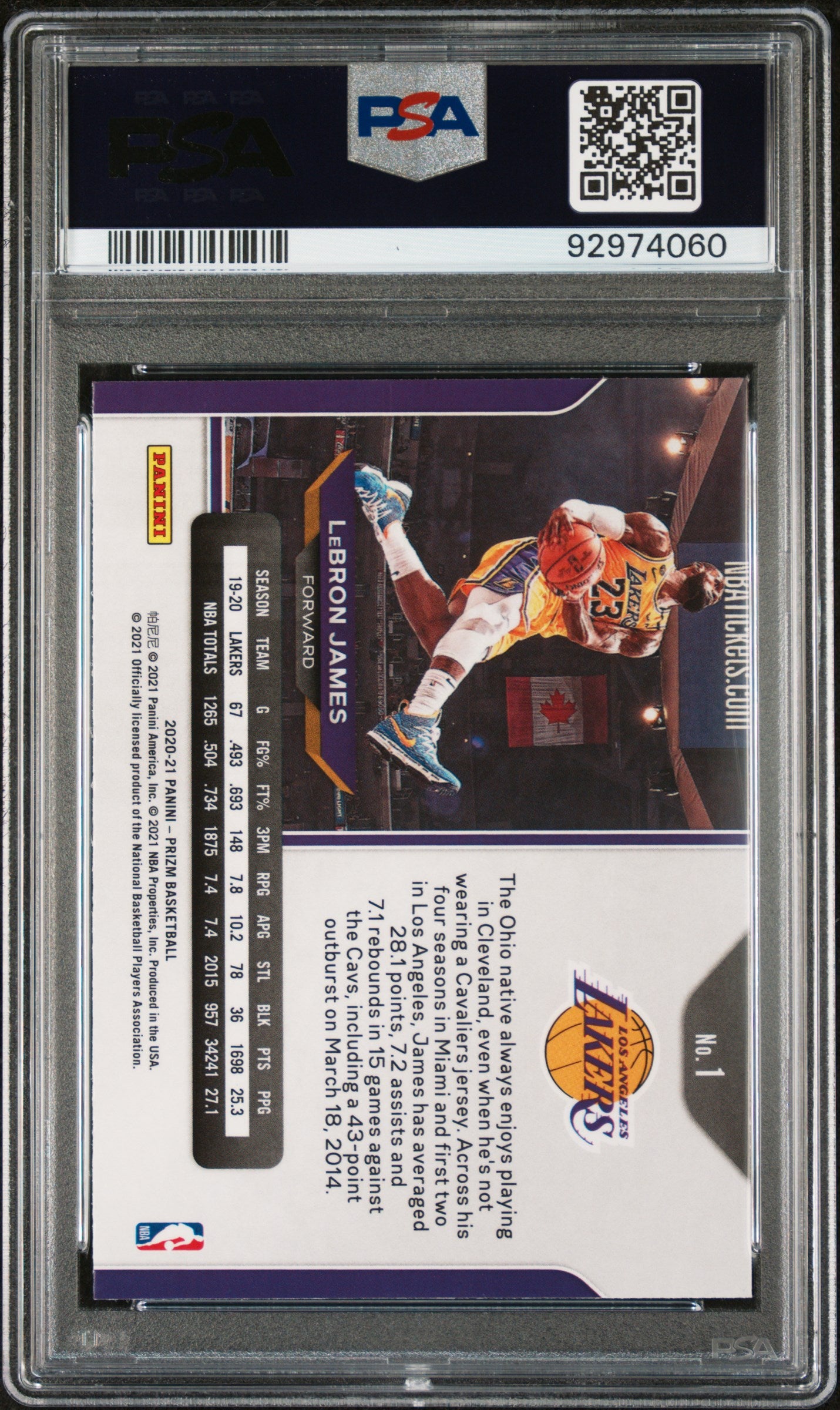 #1 Lebron James 2020 Panini Prizm 9 MT sports