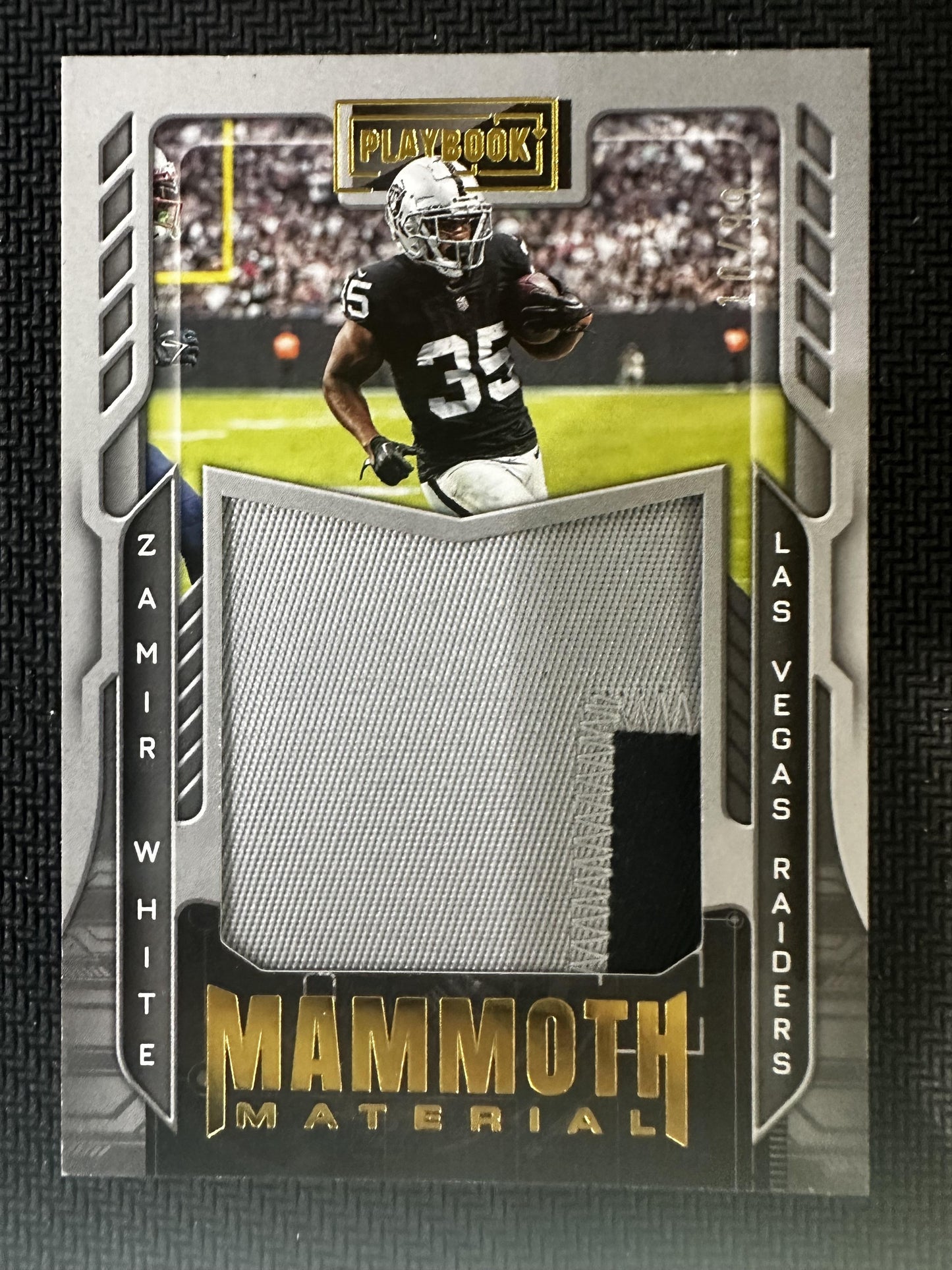 #MM-34 Zamir White 2022 Panini Playbook /99 Raiders Mammoth Material Gold