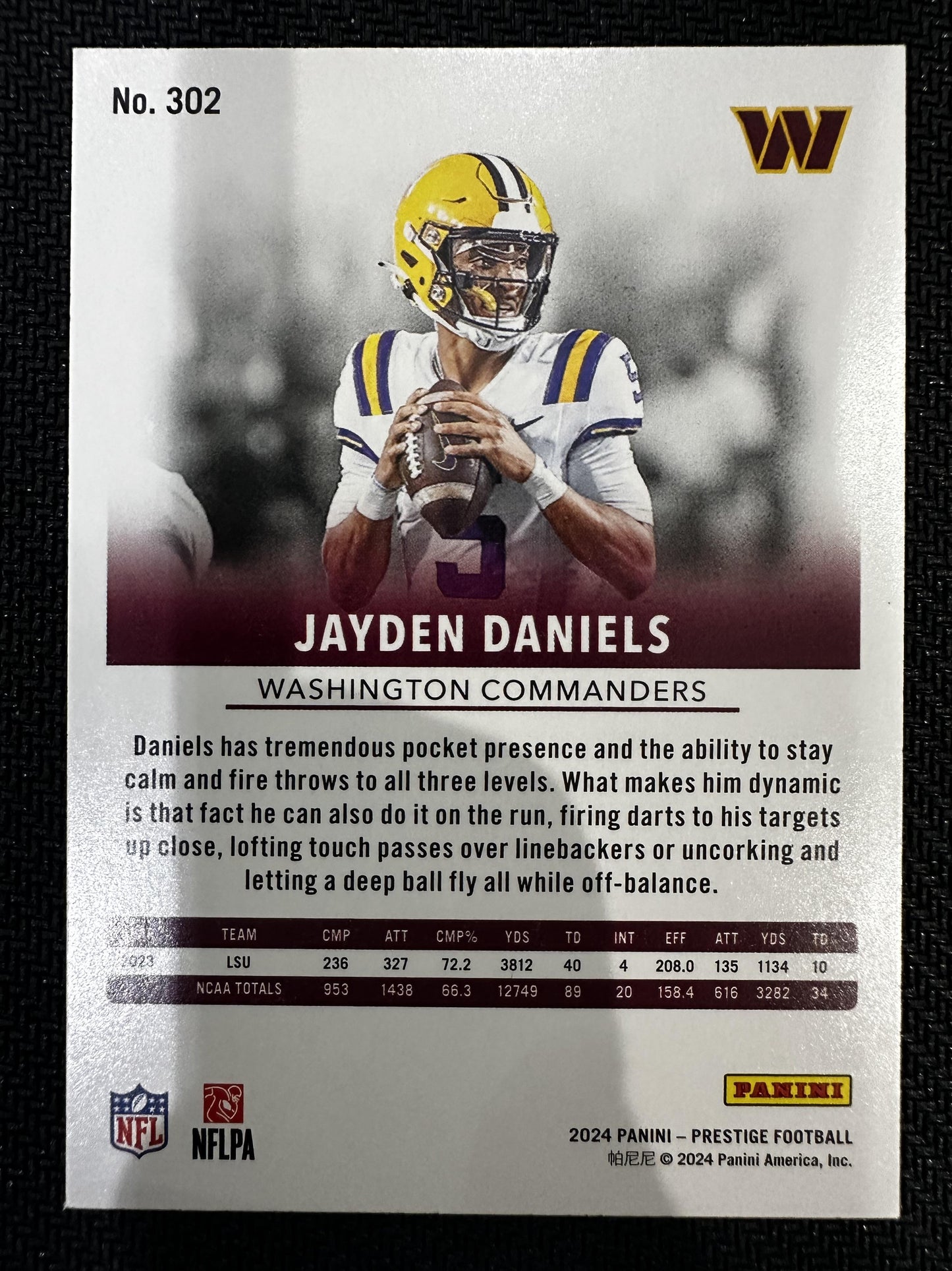 #302 Jayden Daniels 2024 Panini Prestige Commanders Diamond Xtra Points