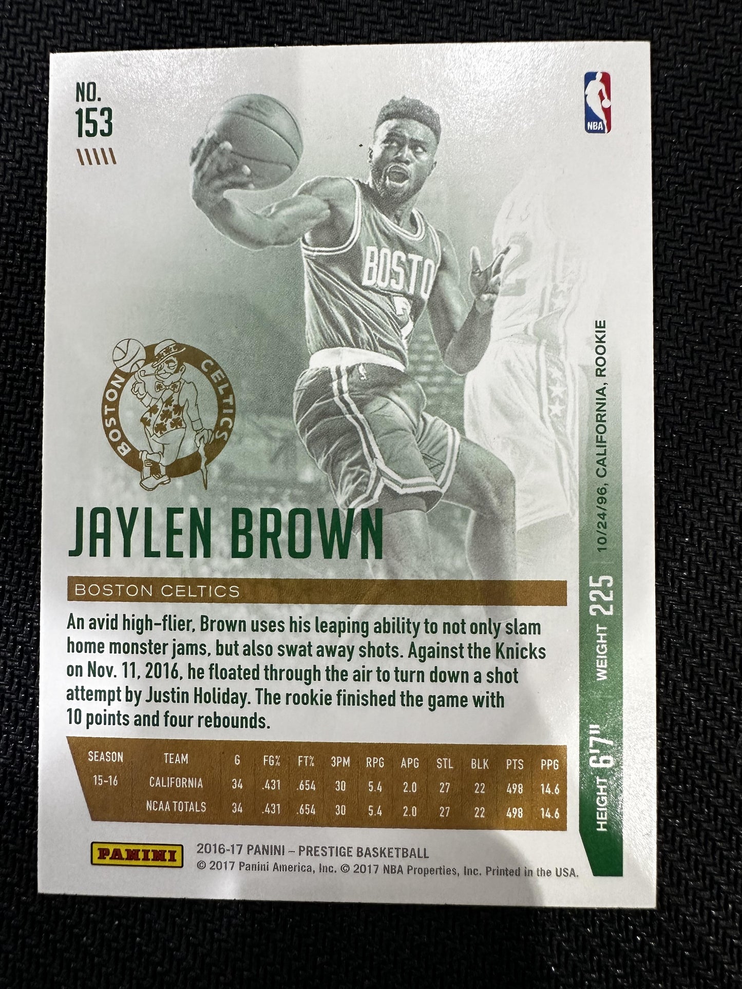 #153 Jaylen Brown 2016-17 Panini Prestige RC Rookie Boston Celtics sports