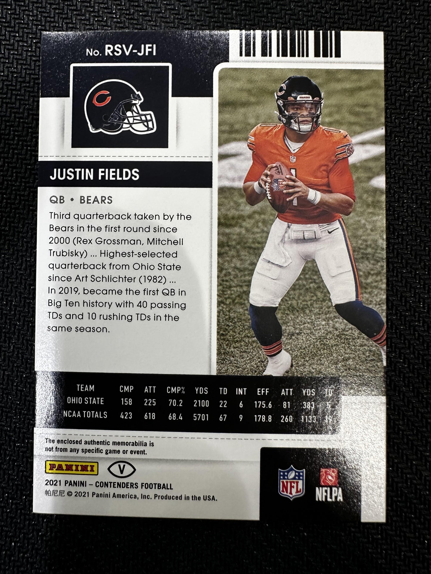 #RSV-JFI Justin Fields 2021 Panini Contenders Bears Rookie Ticket Variation