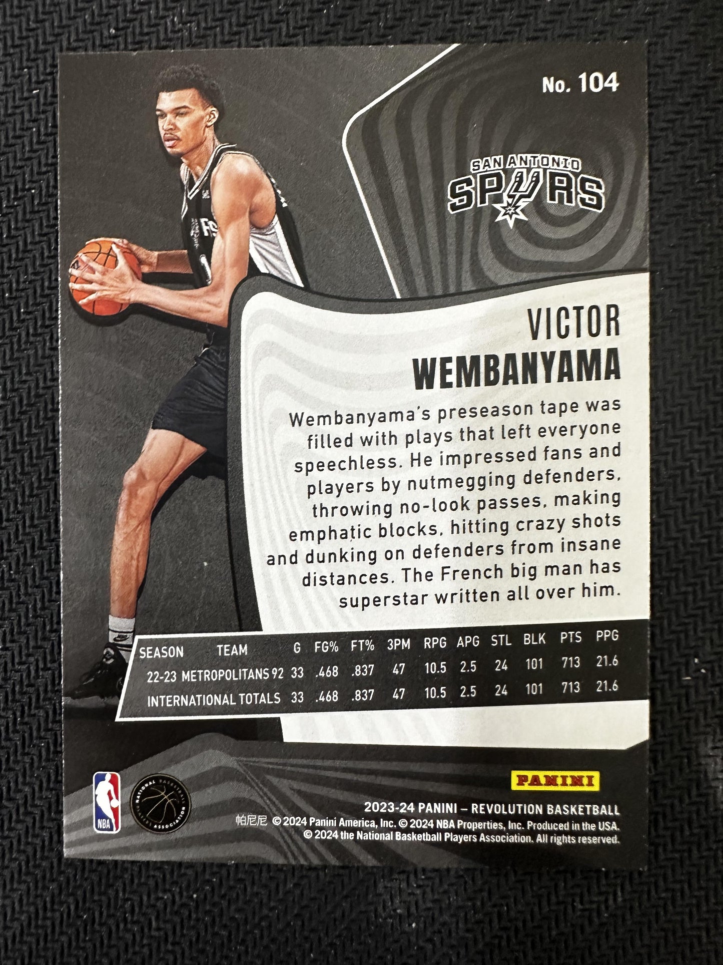 #104 Victor Wembanyama 2023-24 Panini Revolution RC Rookie San Antonio Spurs