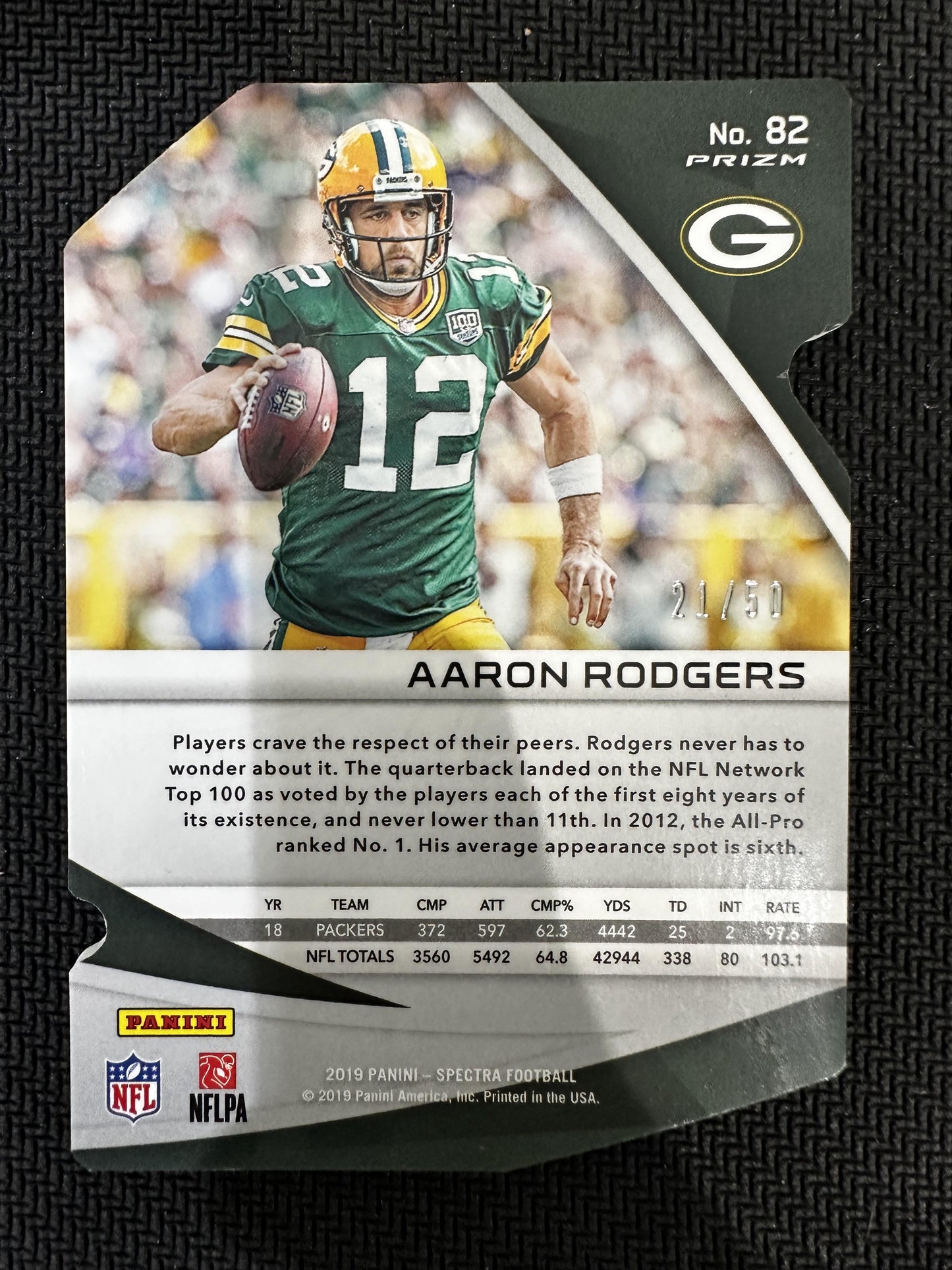 #82 Aaron Rodgers 2019 Panini Spectra /50 Green Bay Packers Neon Blue Die Cut