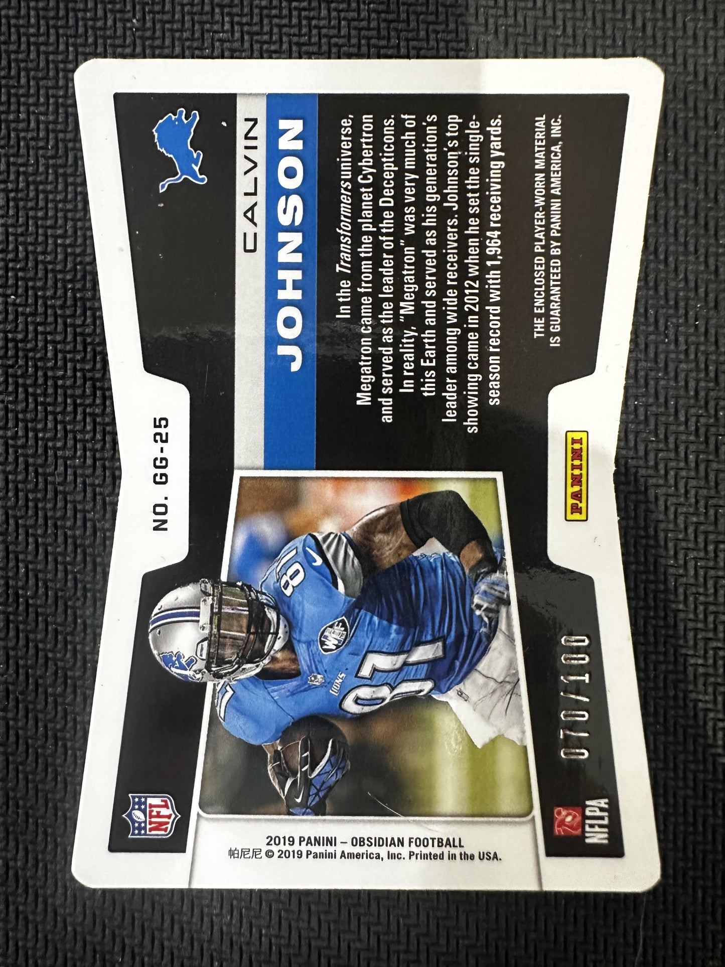 2019 Panini Obsidian #GG-25 Calvin Johnson Galaxy Gear #/100