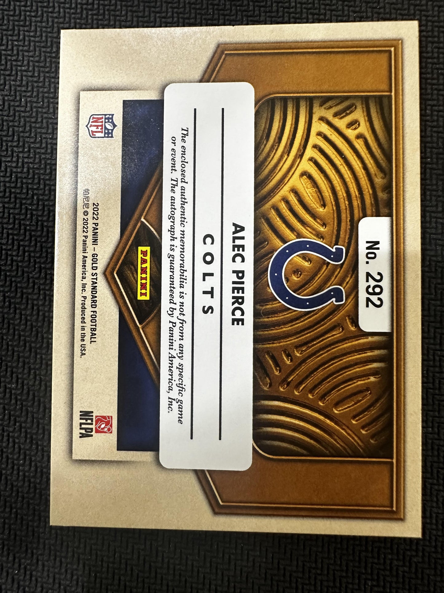 2022 Panini Gold Standard #292 Alec Pierce Rookie Jersey Autographs Triple /49
