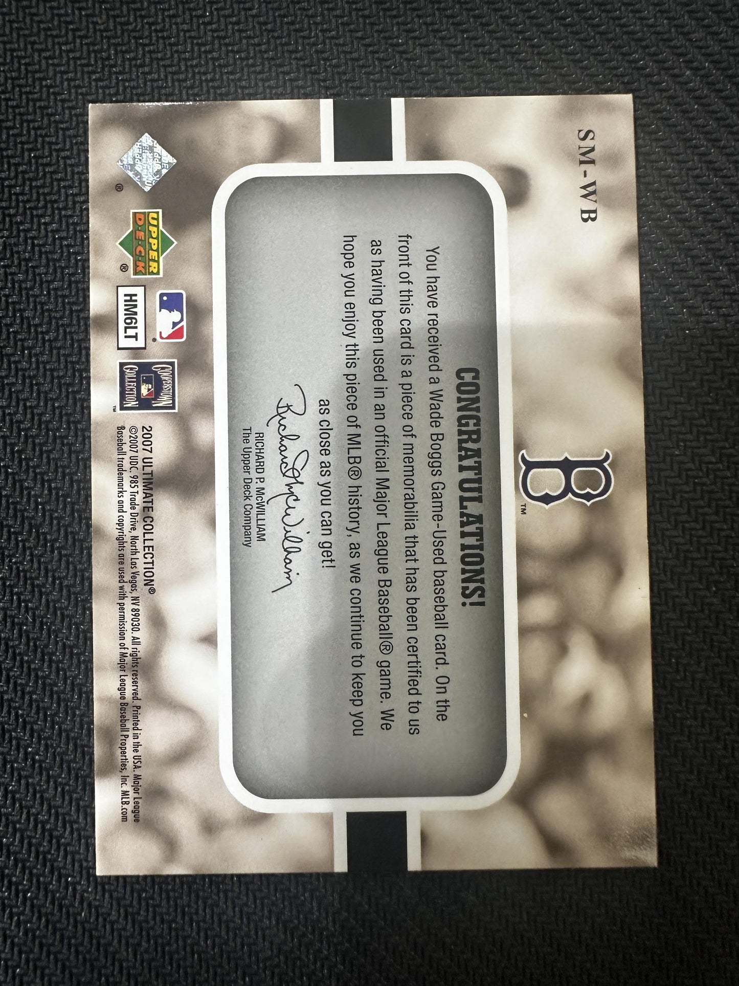 2007 Upper Deck Ultimate Collection #SM-WB Wade Boggs Ultimate Star Materials