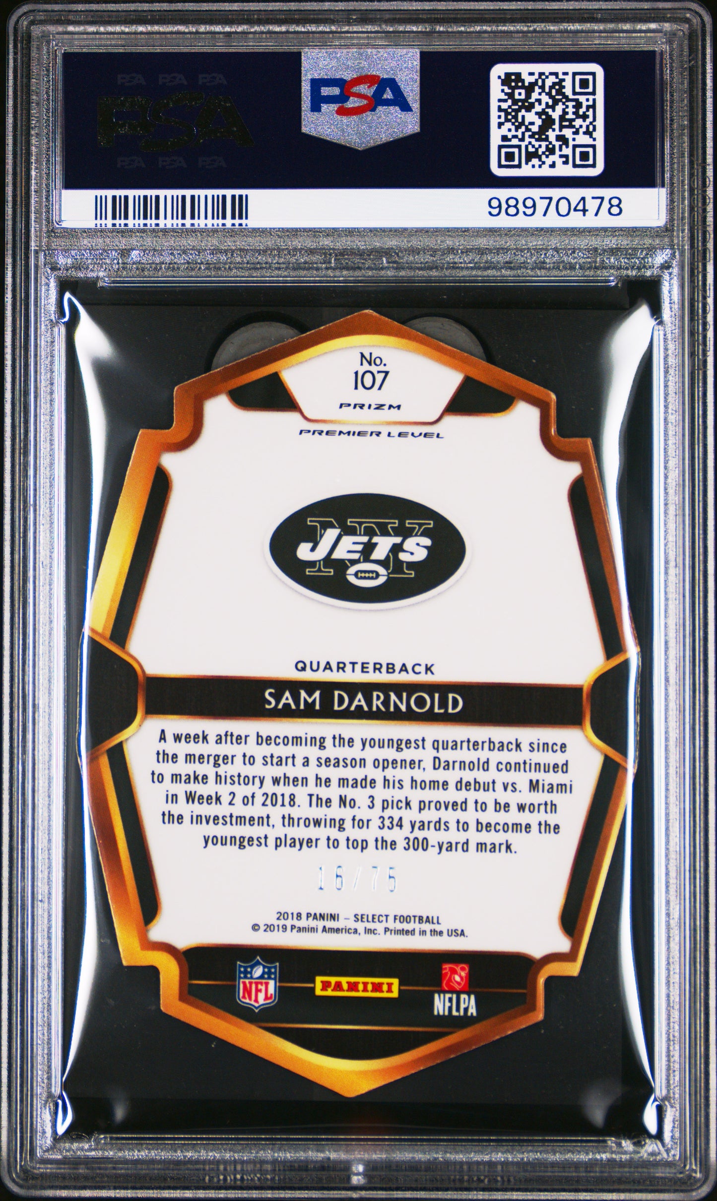 #107 Sam Darnold 2018 Panini Select 9 MT sports Die-Cut Purple Prizm