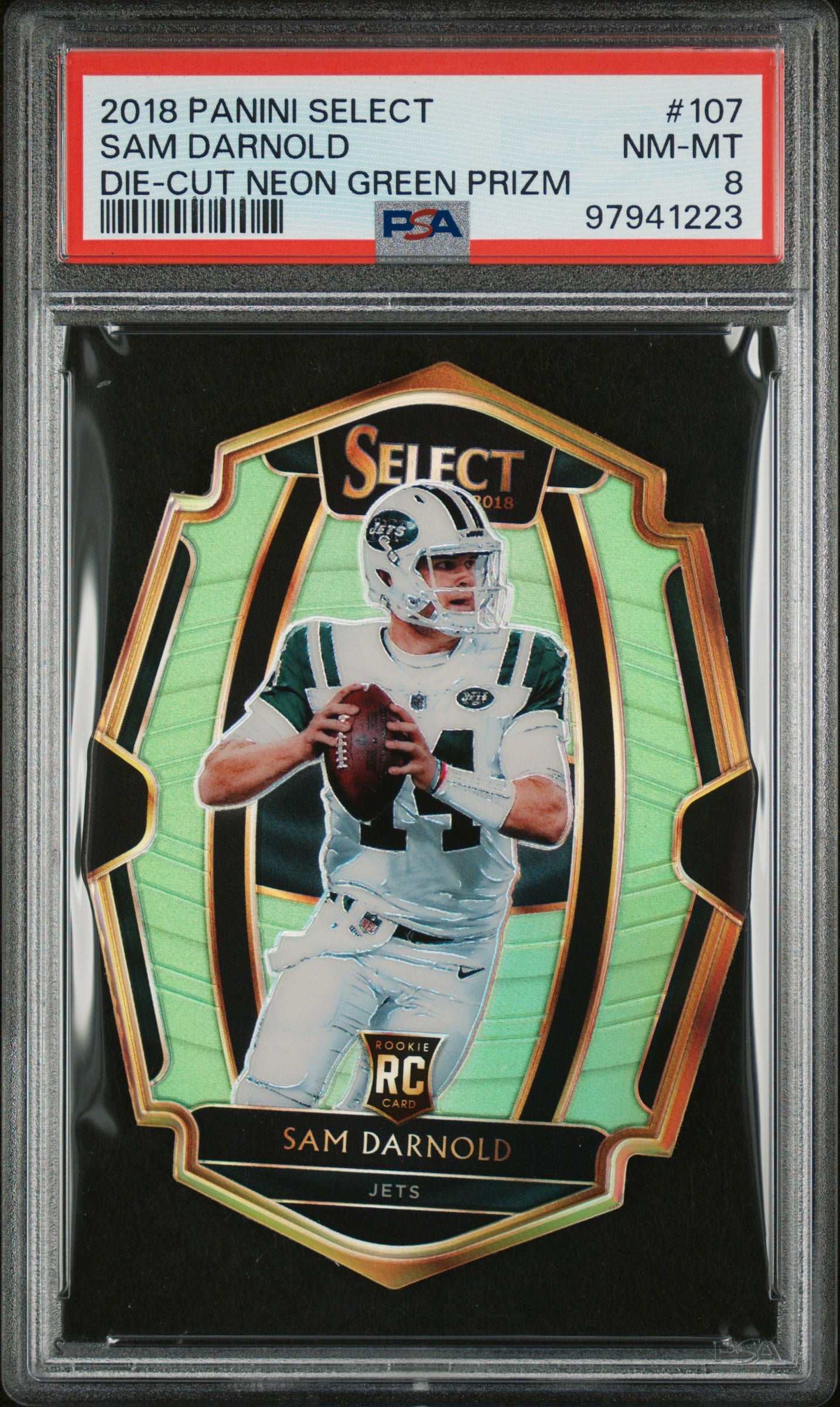 #107 Sam Darnold 2018 Panini Select AU Auto 8 Die-Cut Neon Green Prizm