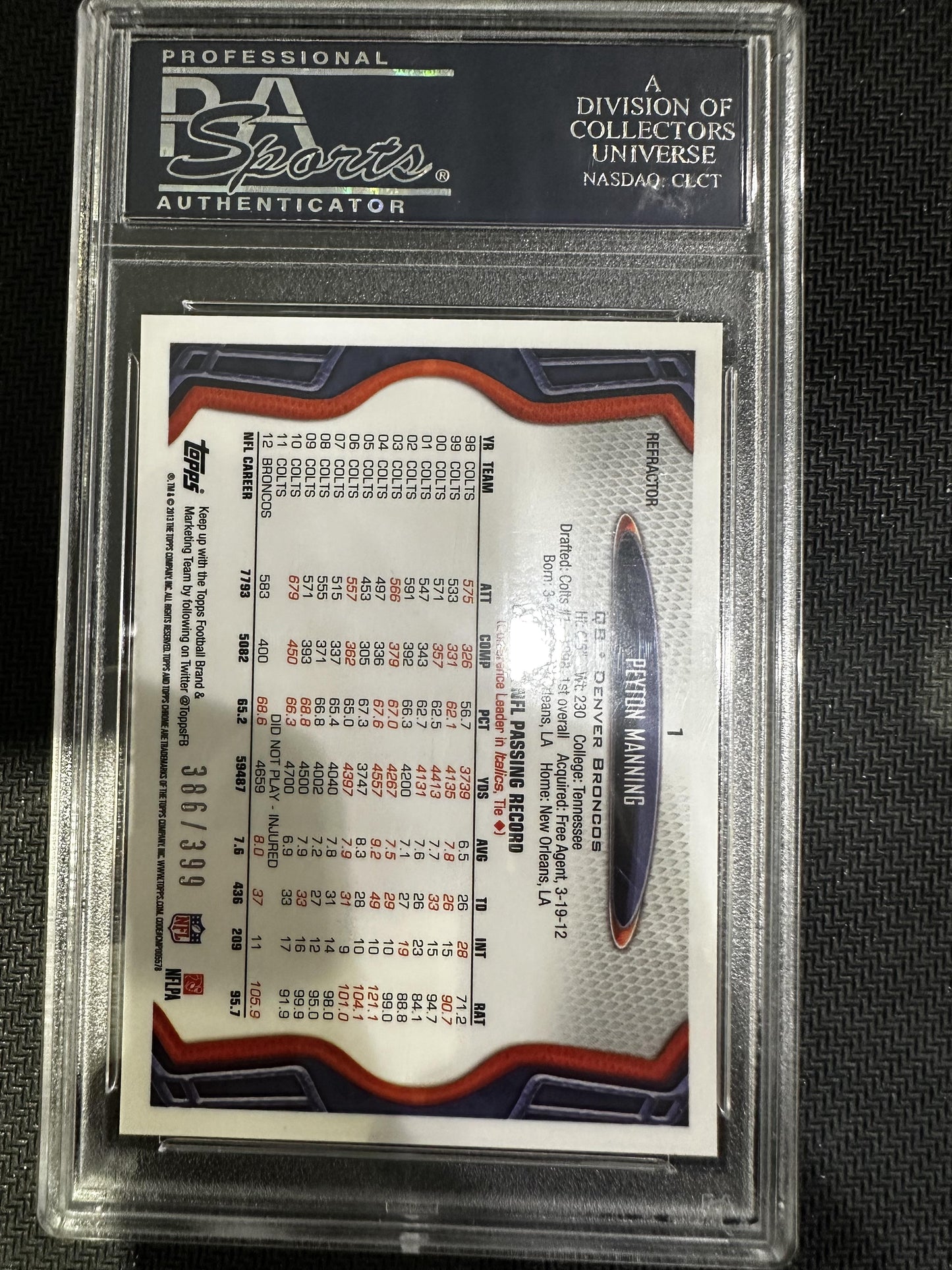 #1 Peyton Manning 2013 Topps Chrome 10 Broncos Dark Jersey-Pink Ref.