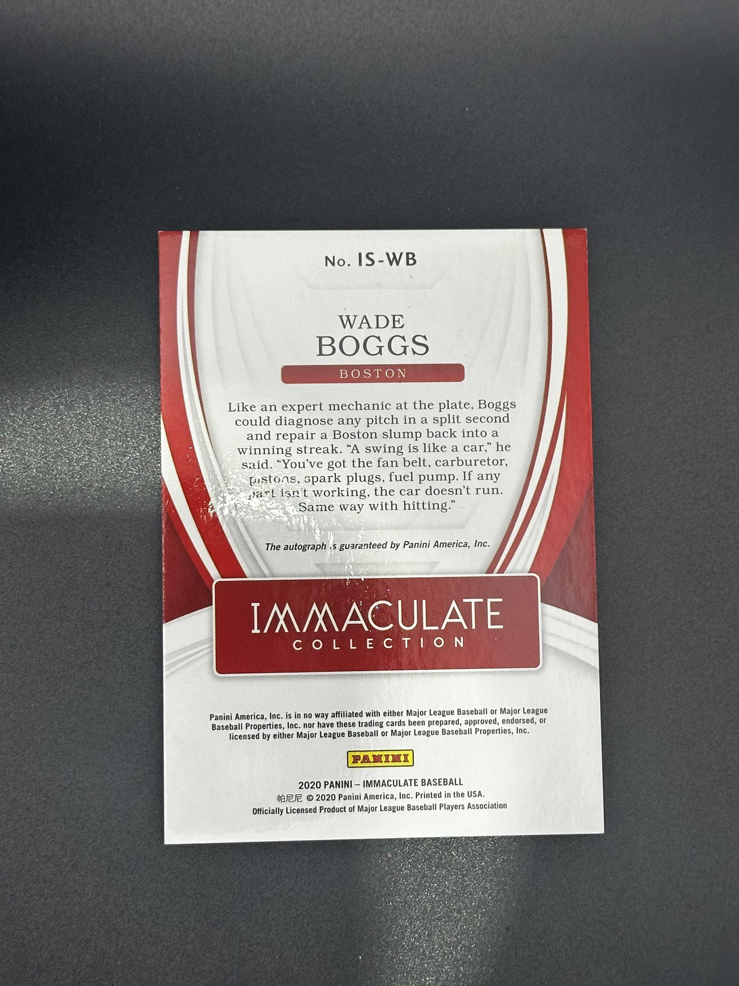 #IS-WB Wade Boggs 2020 Panini Immaculate Auto /10 Red Sox Signatures Holo Silver